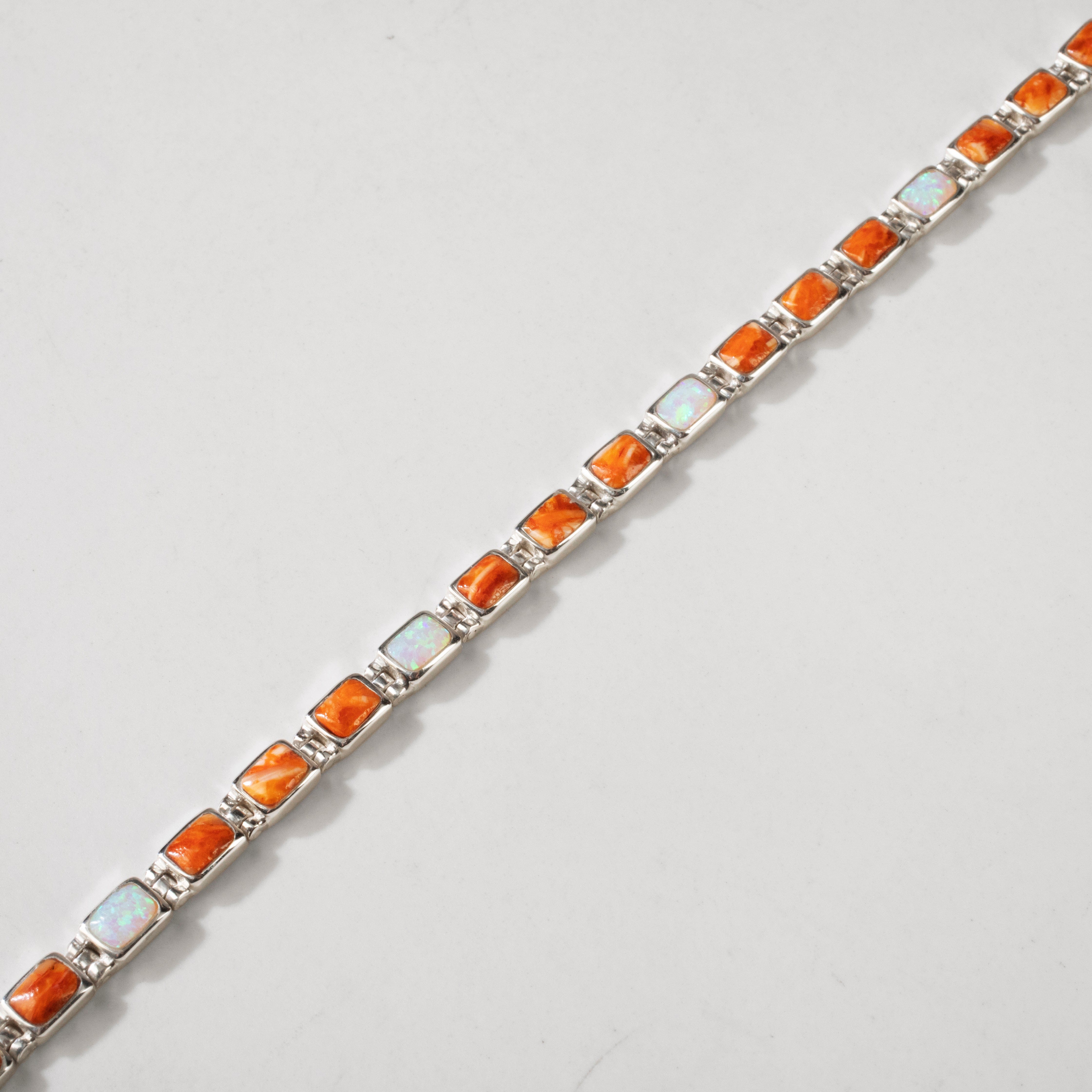 Kalifano Southwest Silver Jewelry Spiny Oyster Shell 925 Sterling Silver Bracelet USA Handmade with Opal Accent NMB.0207.SP