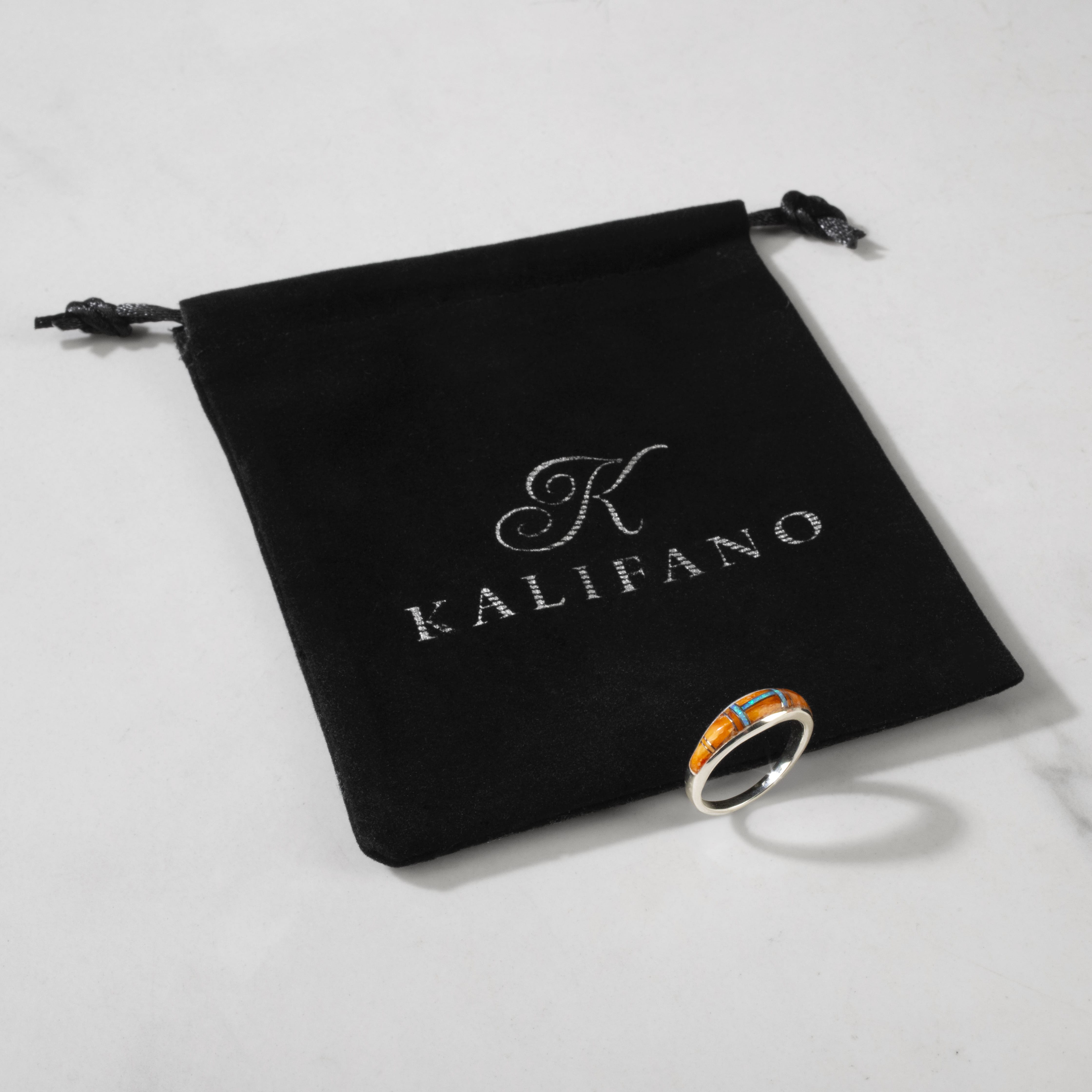 Kalifano Southwest Silver Jewelry Spiny Oyster Shell 925 Sterling Silver Ring USA Handmade with Labratory Opal Accent