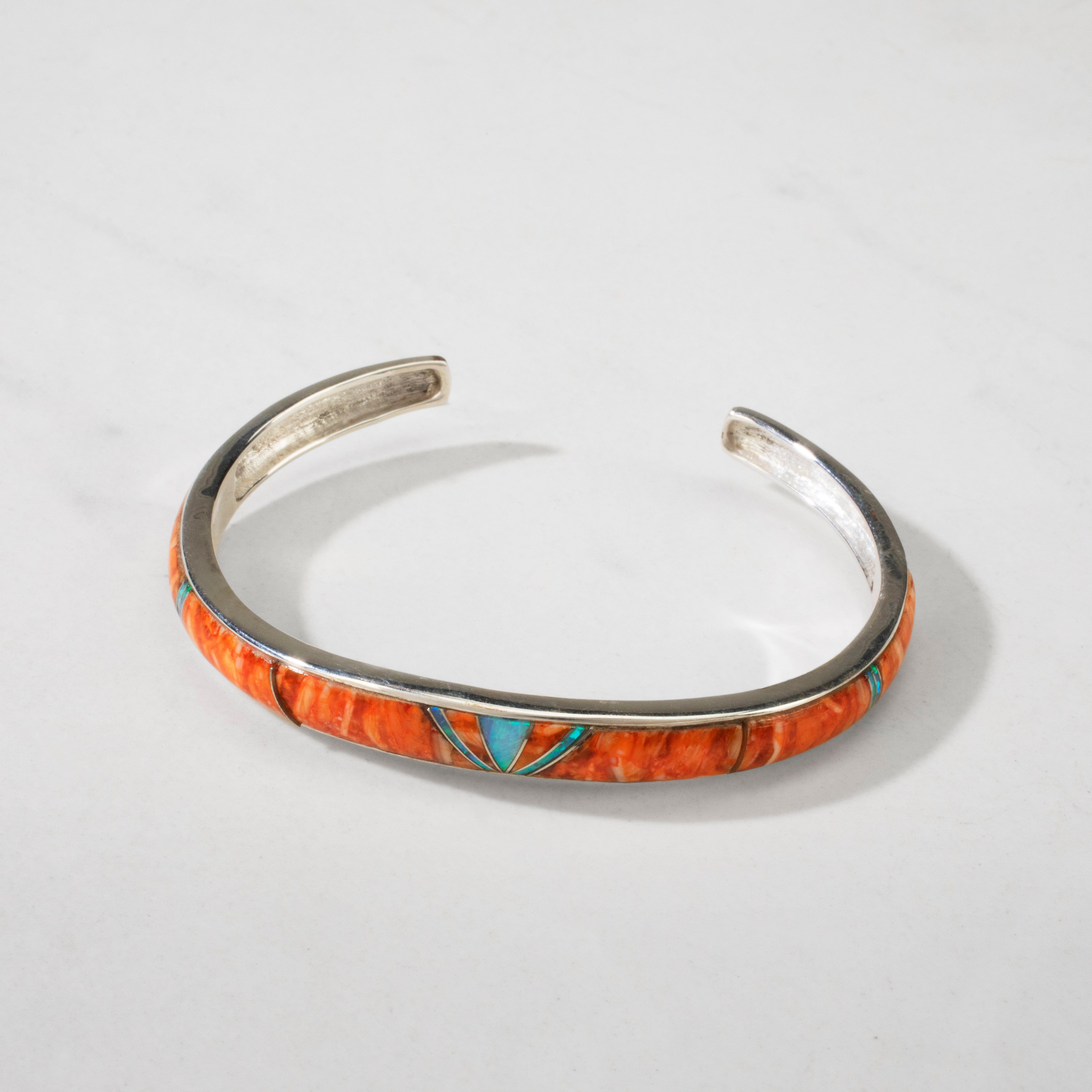 Kalifano Southwest Silver Jewelry Spiny Oyster Shell & Opal USA Handmade 925 Sterling Silver Cuff NMB.0757.SP