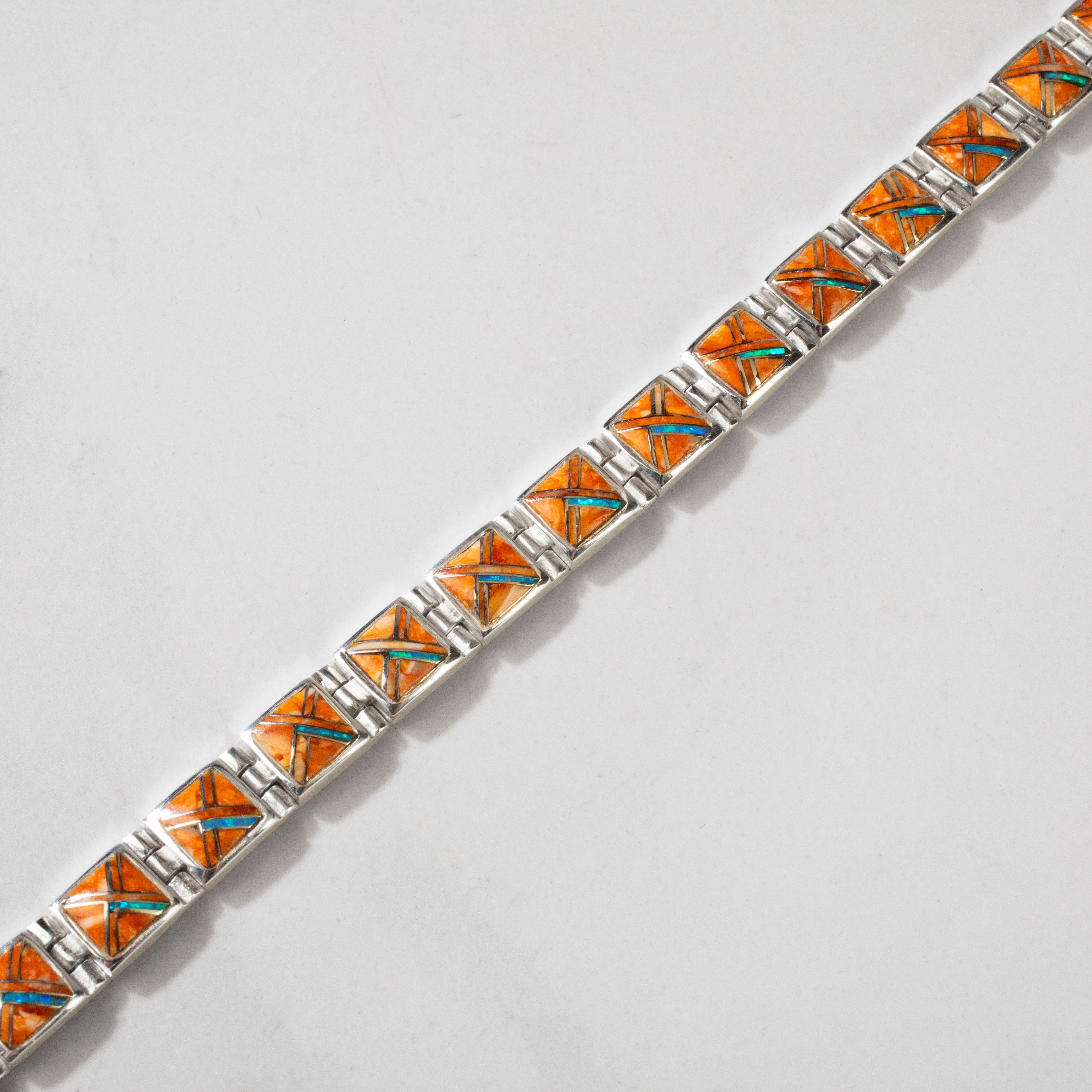 Kalifano Southwest Silver Jewelry Spiny Oyster Square 925 Sterling Silver USA Handmade Bracelet NMB.0245.SP