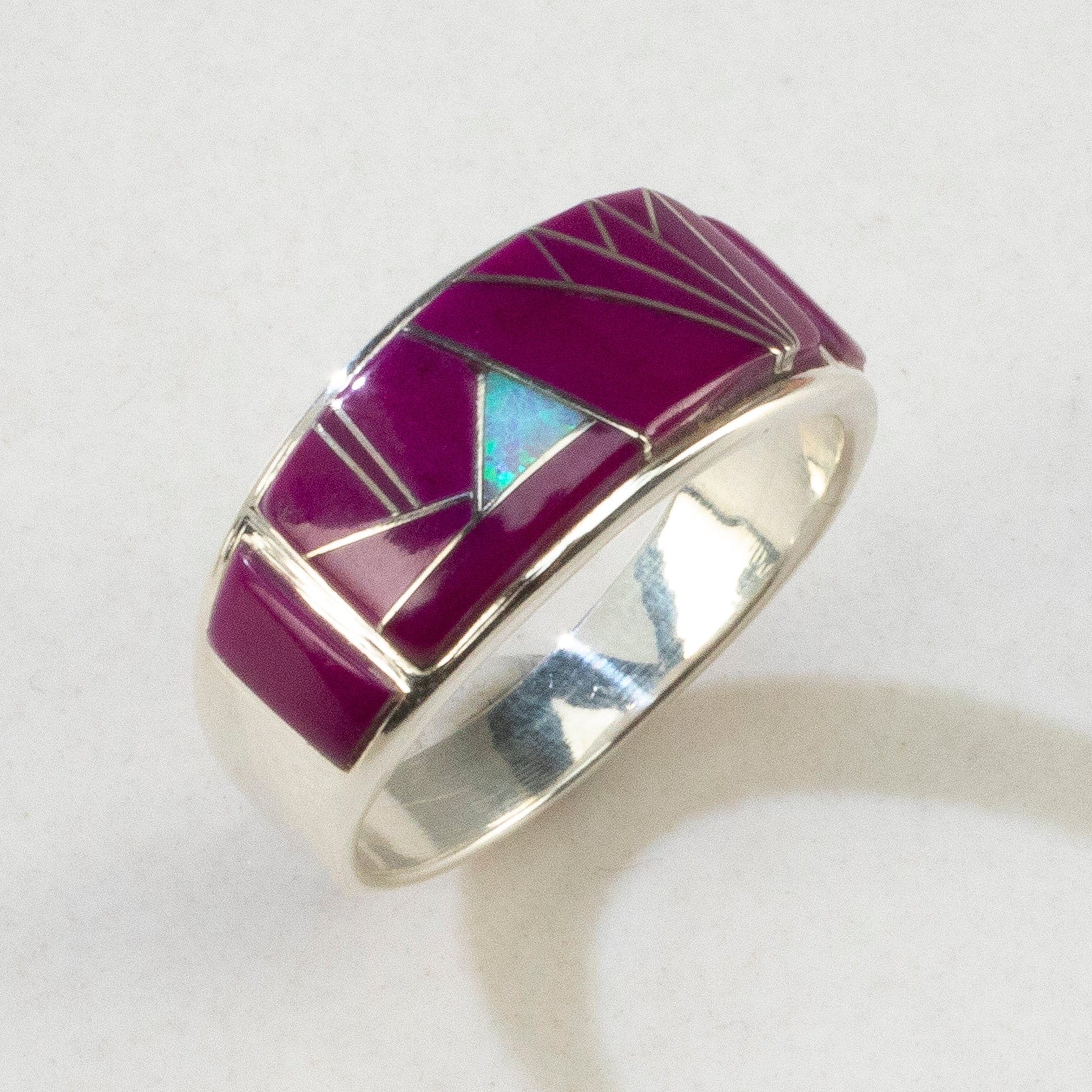 Kalifano Southwest Silver Jewelry Sugilite 925 Sterling Silver Ring USA Handmade with Opal Accent