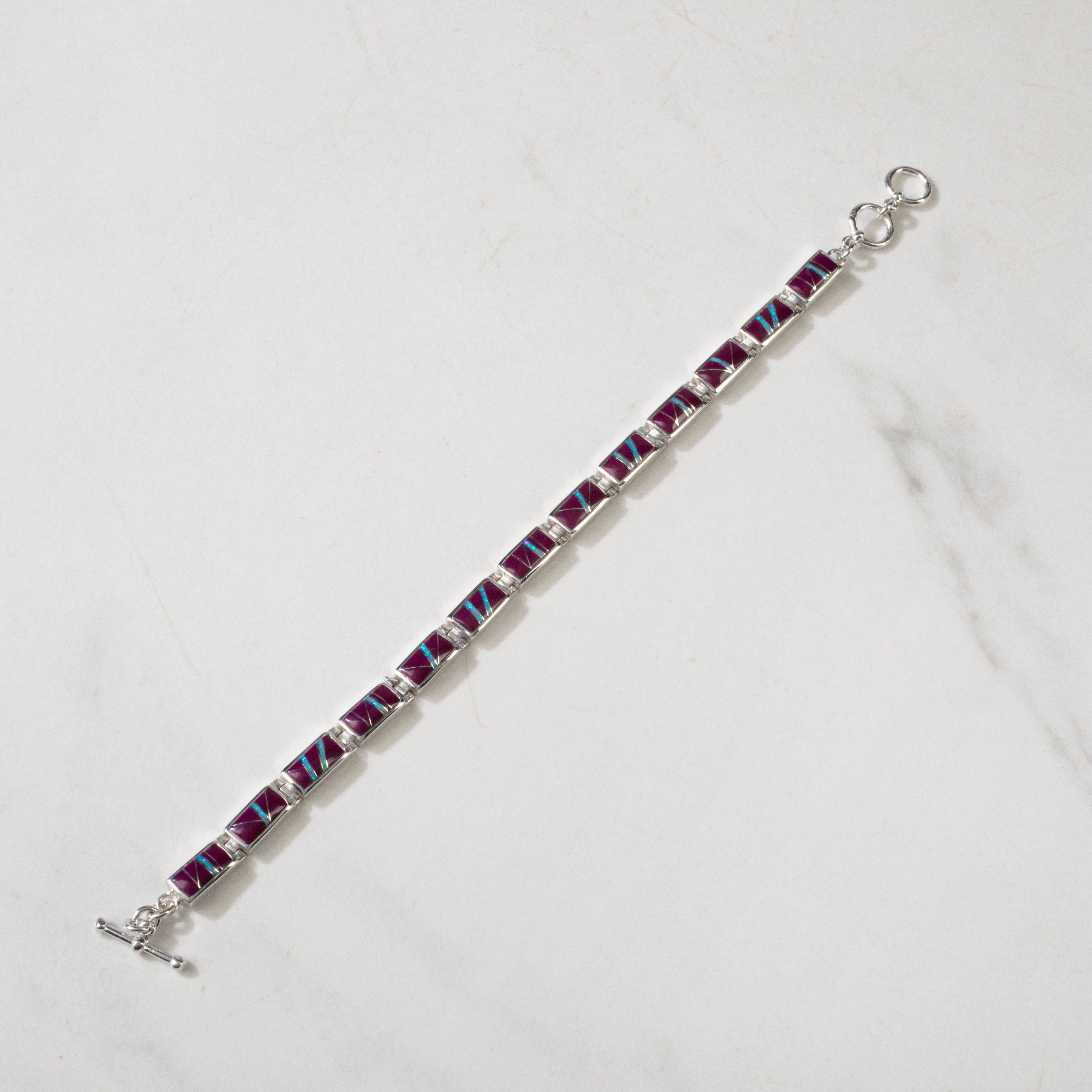 Kalifano Southwest Silver Jewelry Sugilite 925 Sterling Silver USA Handmade Bracelet with Opal Accent NMB.0229.SG