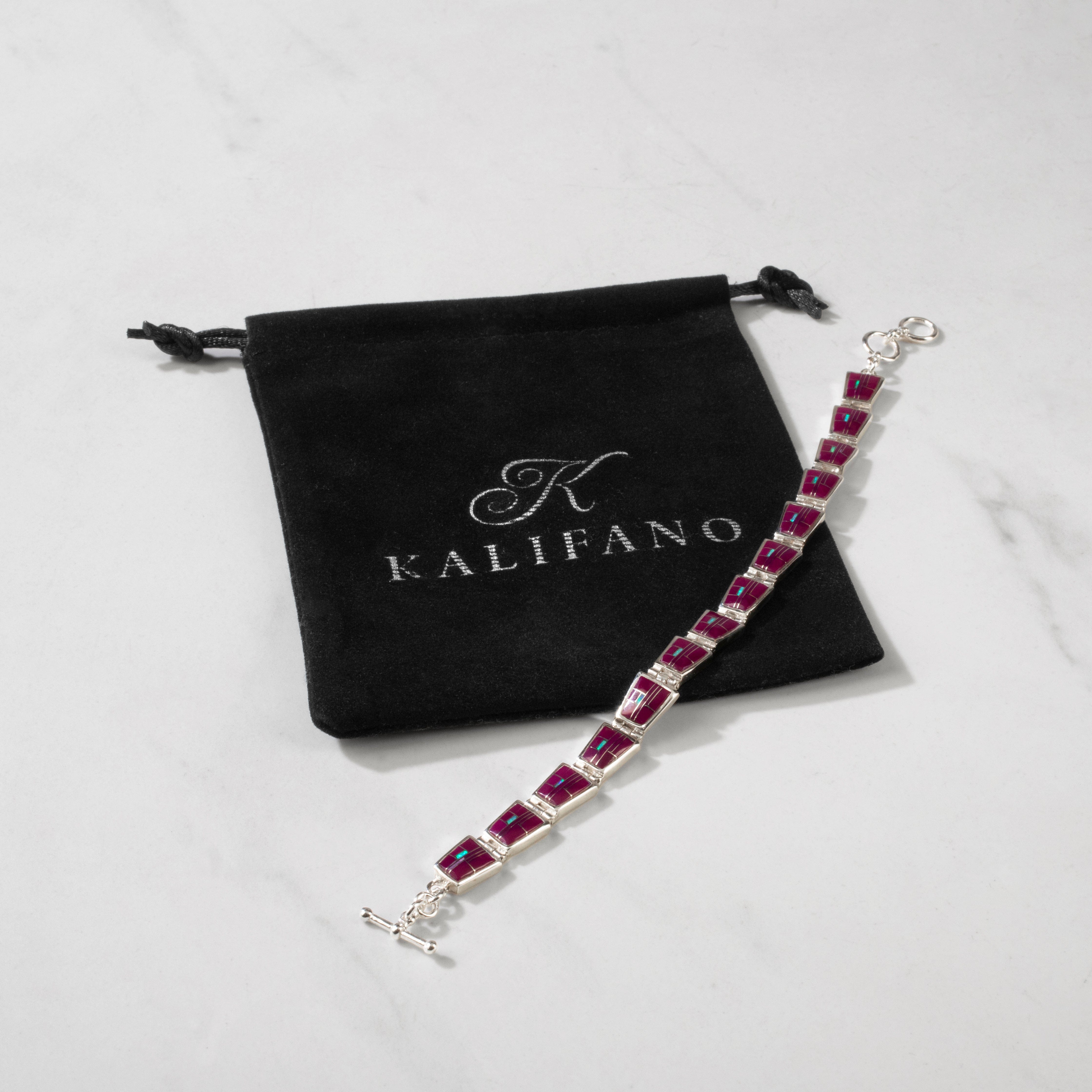 Kalifano Southwest Silver Jewelry Sugilite 925 Sterling Silver USA Handmade Bracelet with Opal Accent NMB.0240.SG