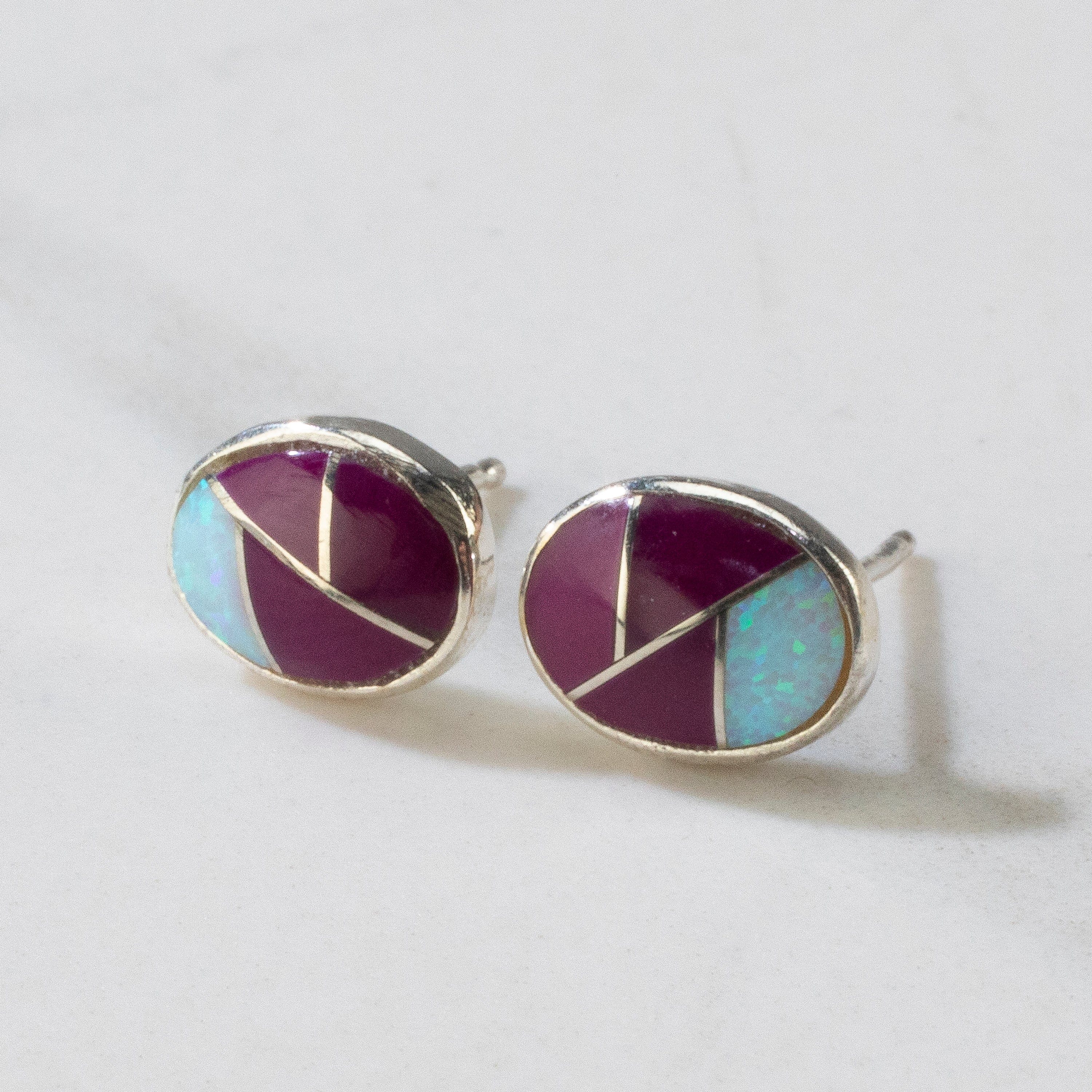 Kalifano Southwest Silver Jewelry Sugilite Oval USA Handmade 925 Sterling Silver Earring with Stud Backing & Opal Accent NME.2306.SG