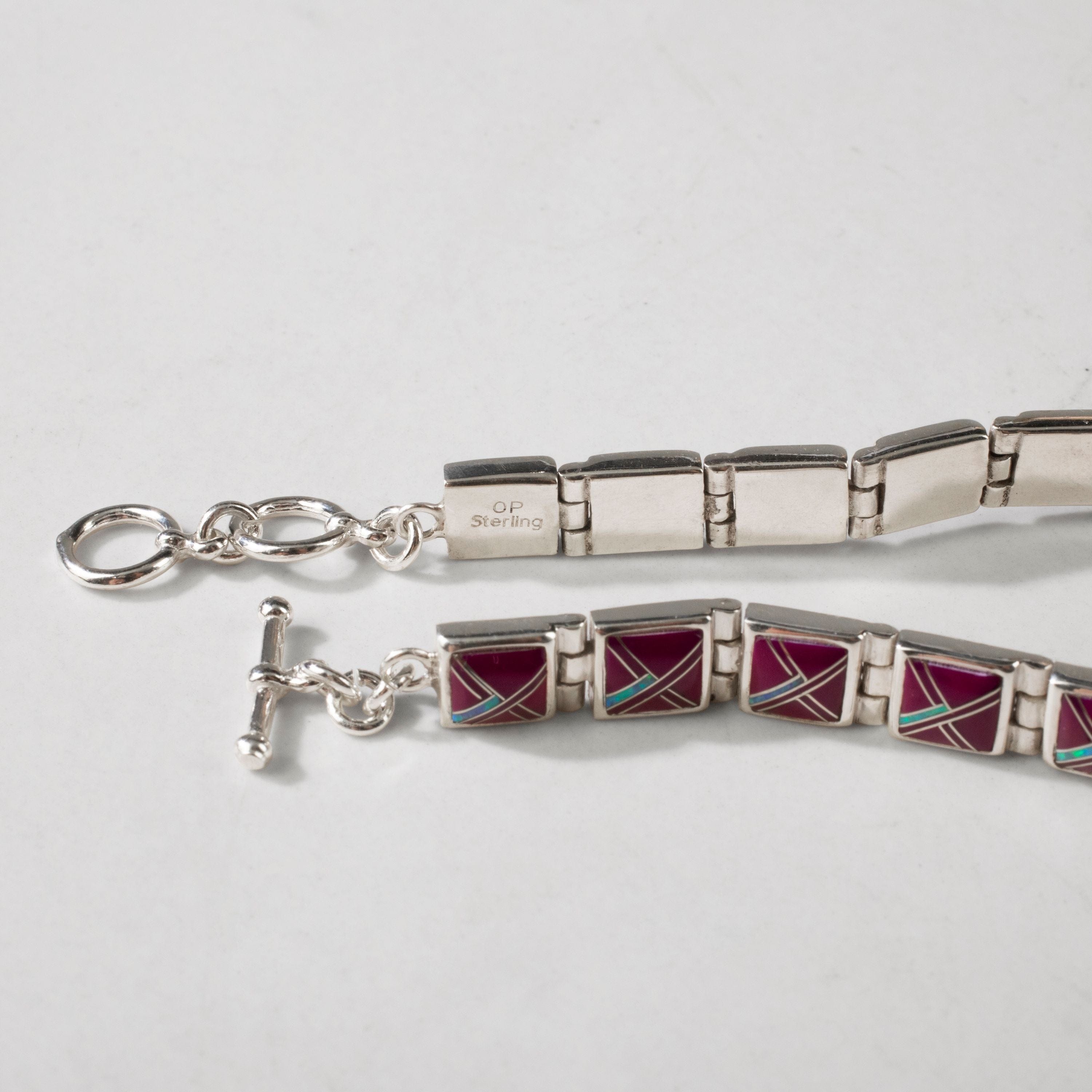 Kalifano Southwest Silver Jewelry Sugilite Square 925 Sterling Silver Bracelet USA Handmade with Opal Accent NMB.0245.SG