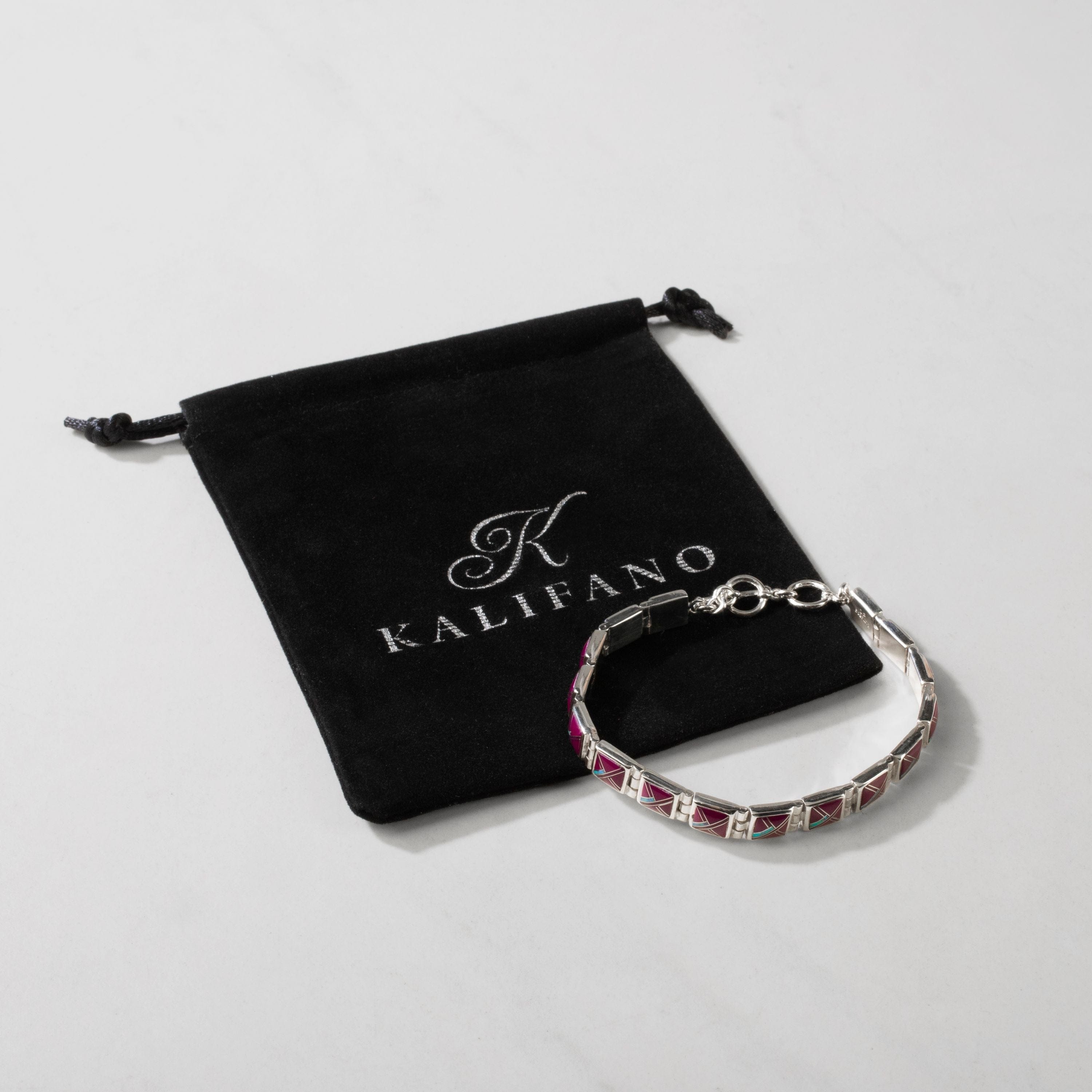 Kalifano Southwest Silver Jewelry Sugilite Square 925 Sterling Silver Bracelet USA Handmade with Opal Accent NMB.0245.SG