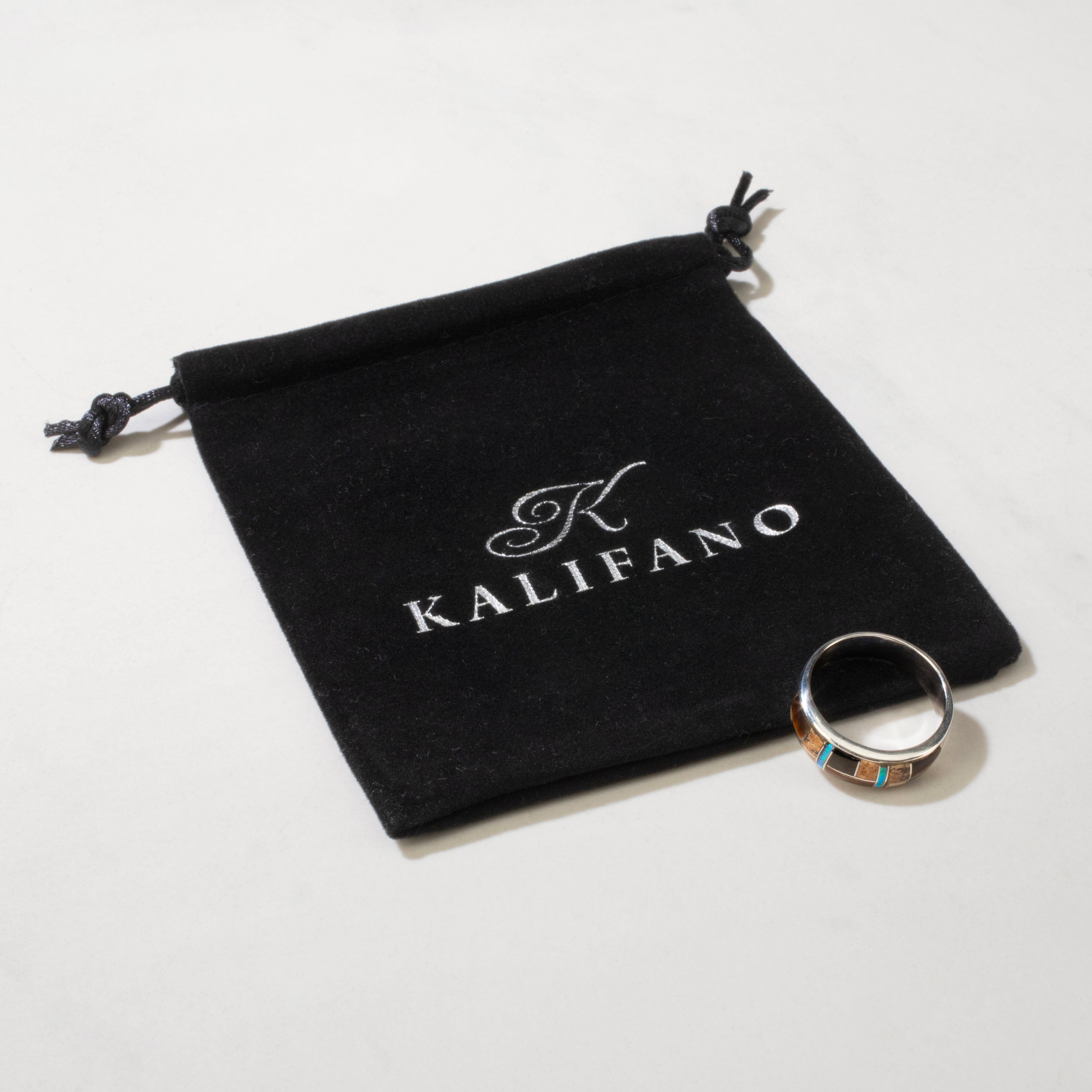 Kalifano Southwest Silver Jewelry Tiger Eye 925 Sterling Silver Ring USA Handmade with Laboratory Opal Accent