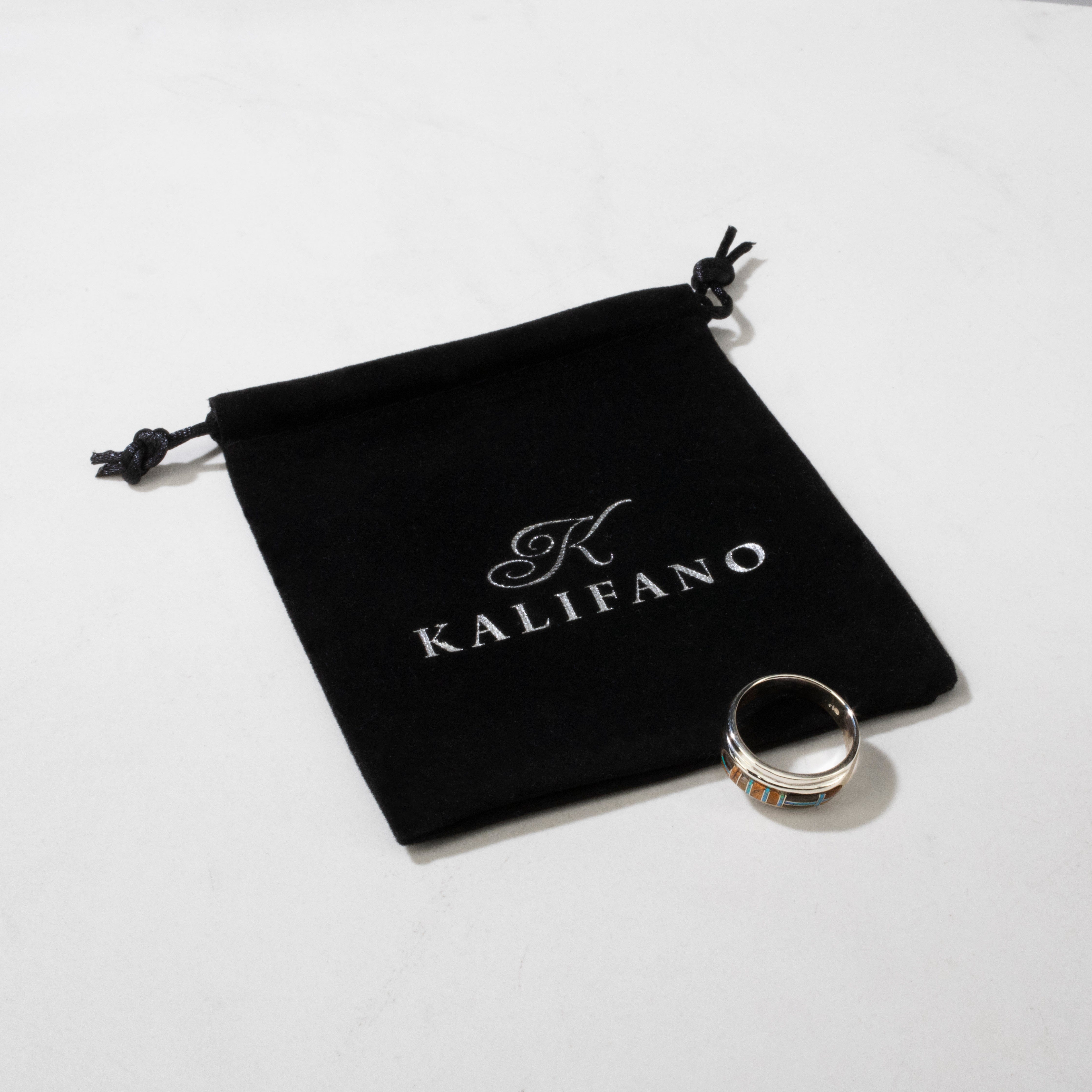 Kalifano Southwest Silver Jewelry Tiger Eye 925 Sterling Silver Ring USA Handmade with Laboratory Opal Accent