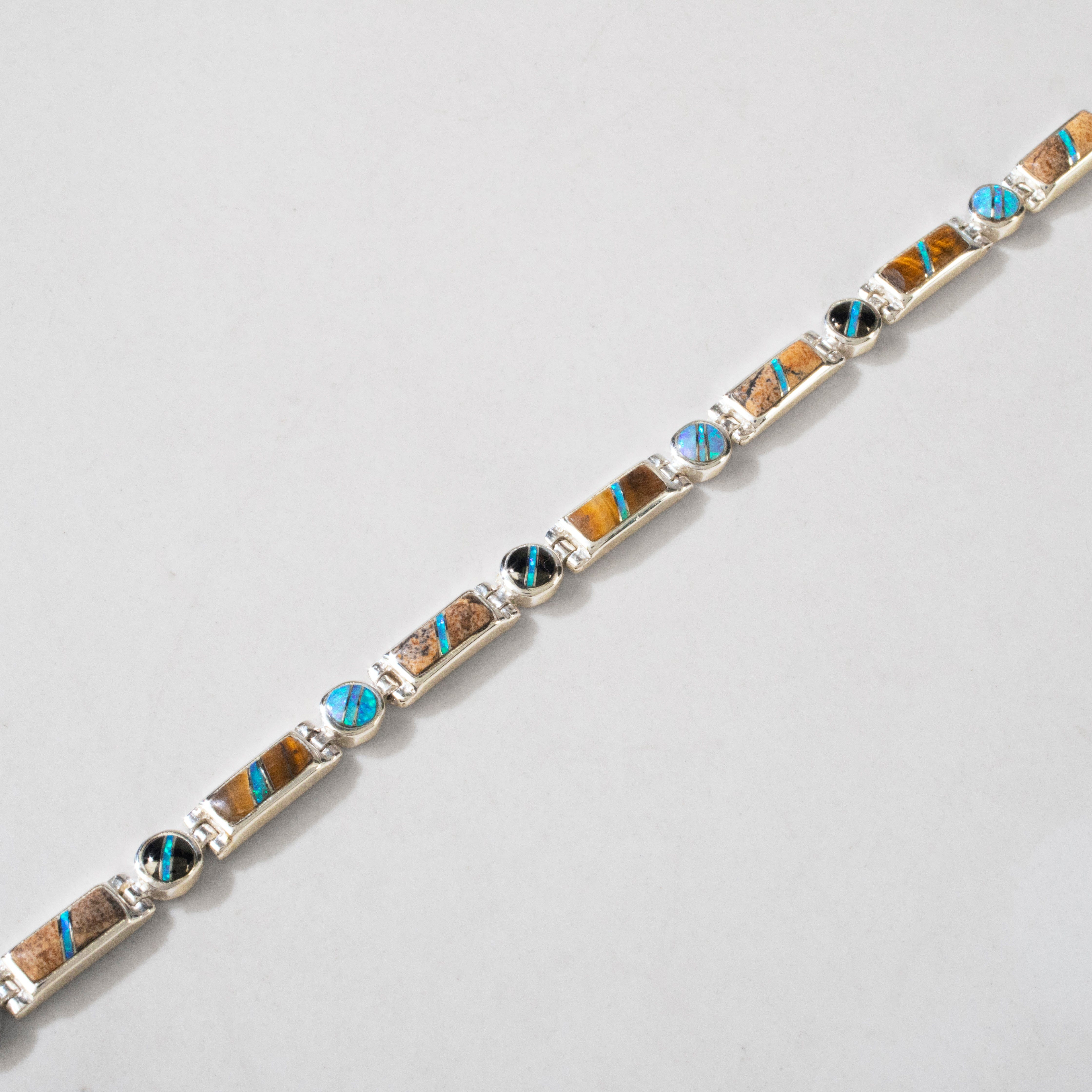 Kalifano Southwest Silver Jewelry Tiger Eye 925 Sterling Silver USA Handmade Bracelet NMB.0218.TE