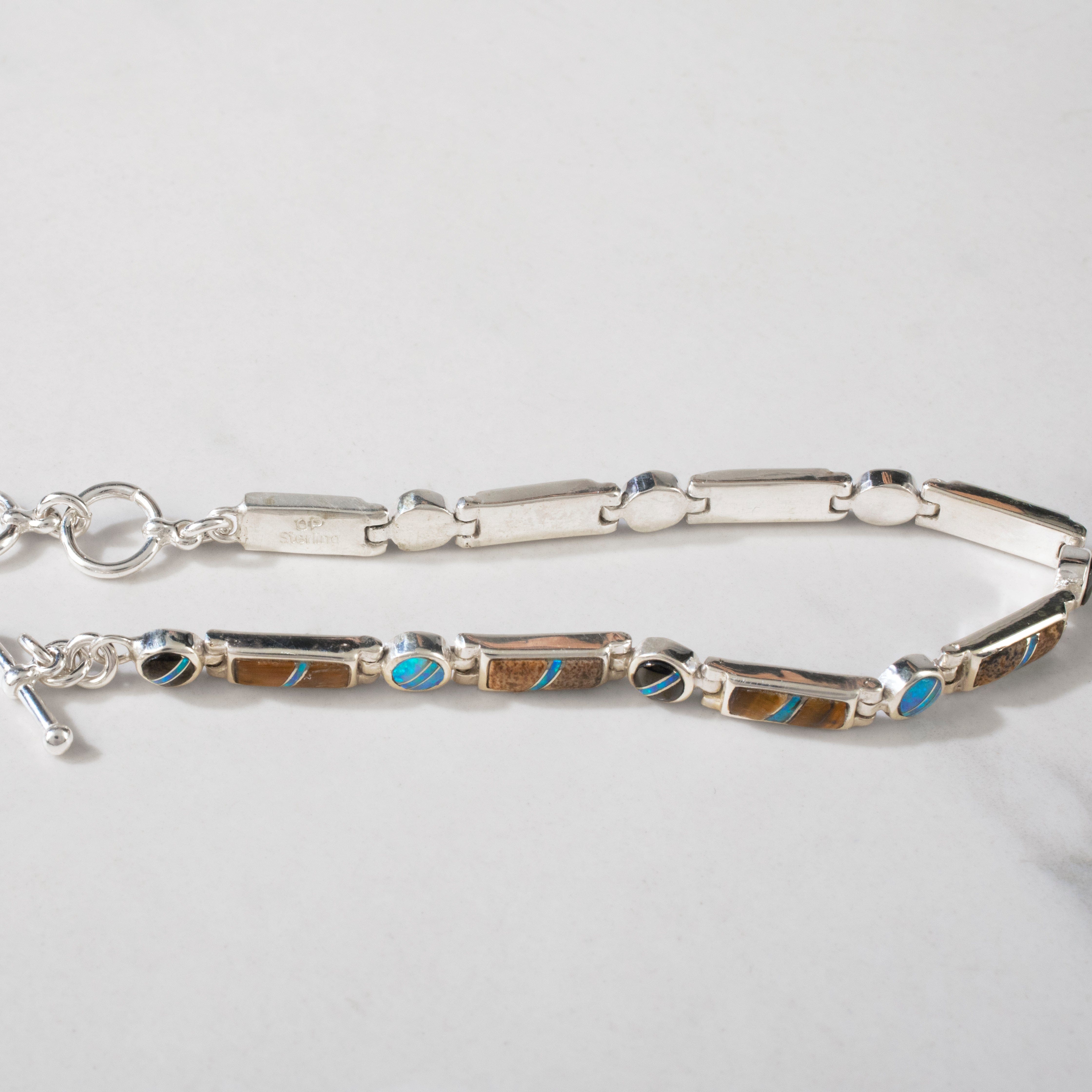 Kalifano Southwest Silver Jewelry Tiger Eye 925 Sterling Silver USA Handmade Bracelet NMB.0218.TE