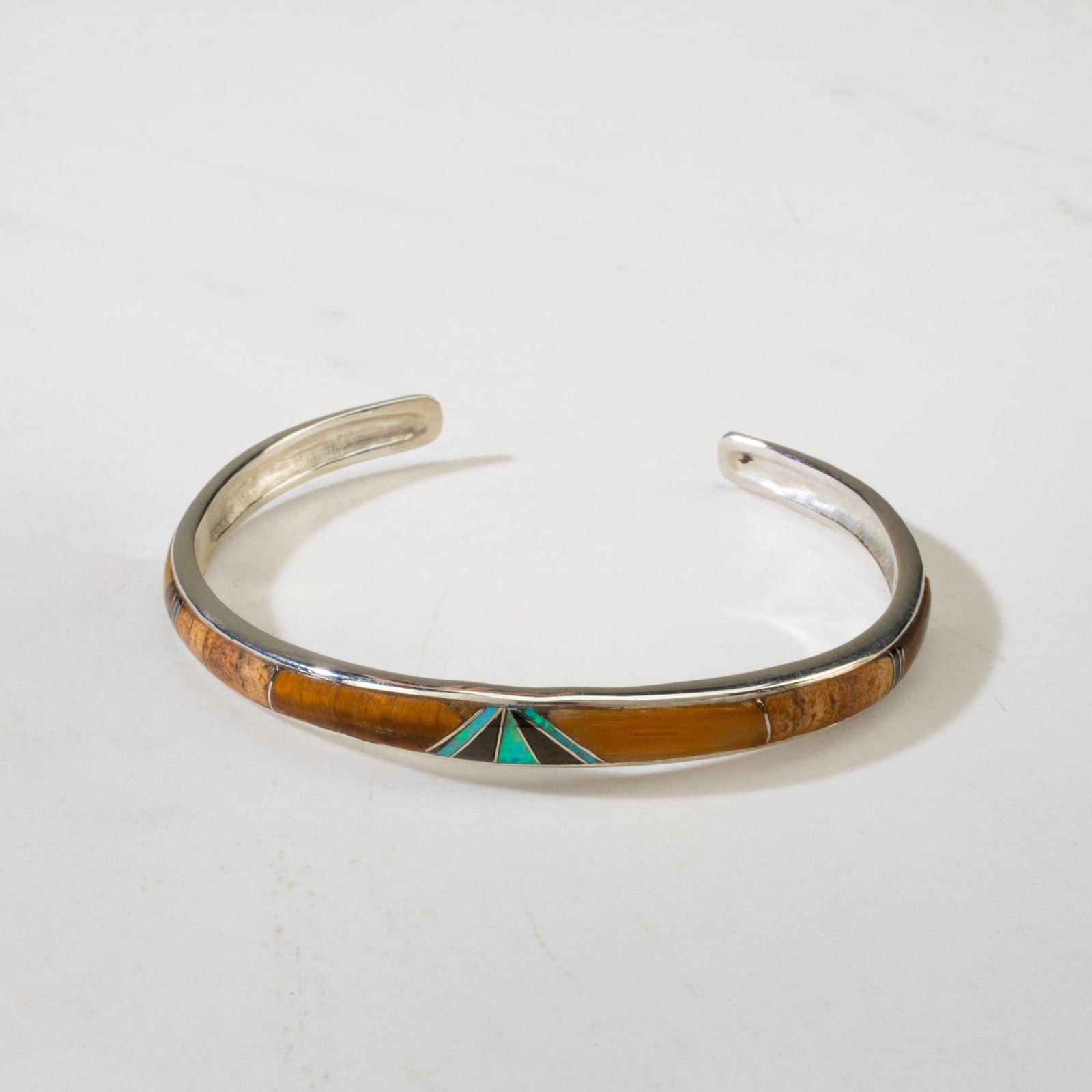 Kalifano Southwest Silver Jewelry Tiger Eye & Opal USA Handmade 925 Sterling Silver Cuff NMB.0757.TE