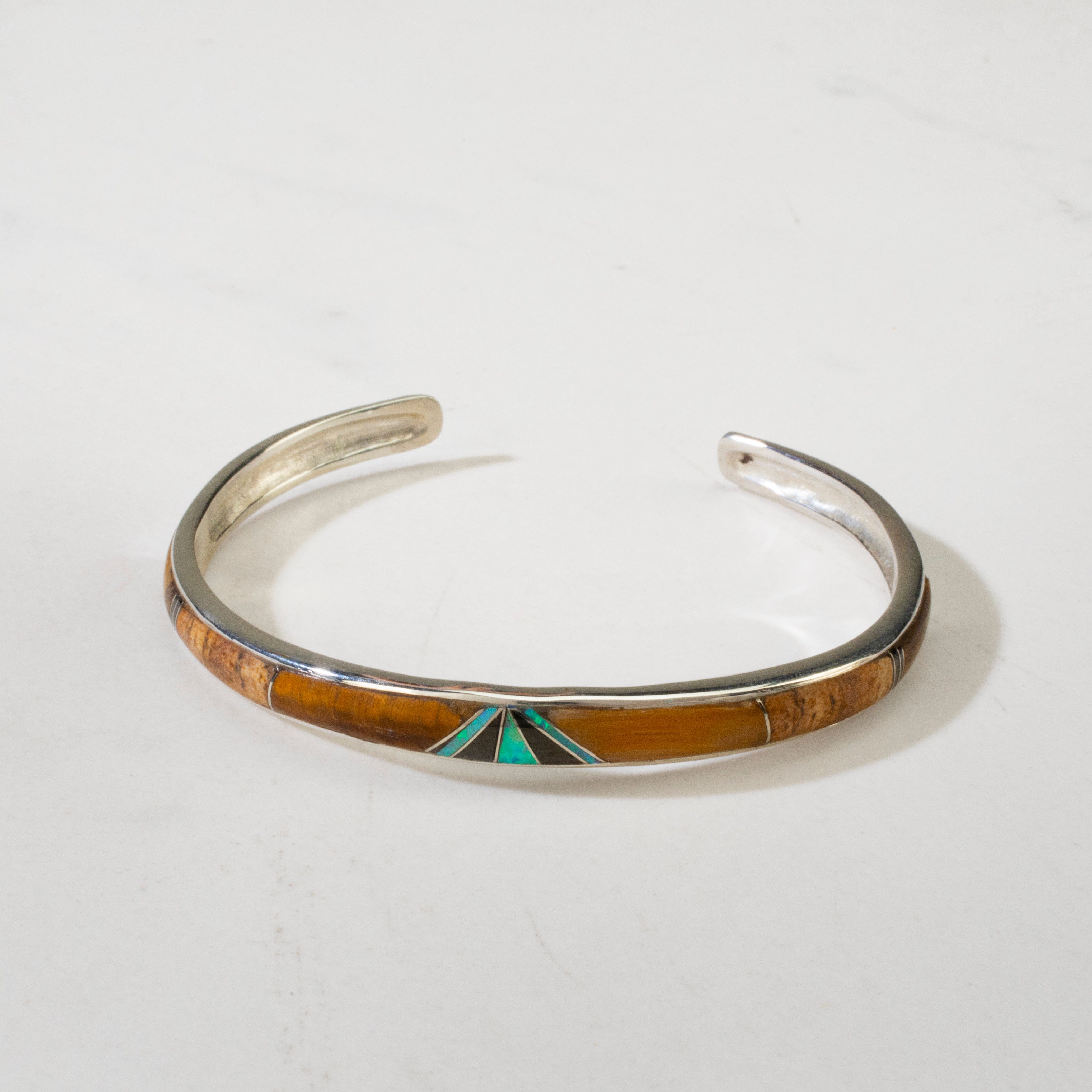 Kalifano Southwest Silver Jewelry Tiger Eye & Opal USA Handmade 925 Sterling Silver Cuff NMB.0757.TE