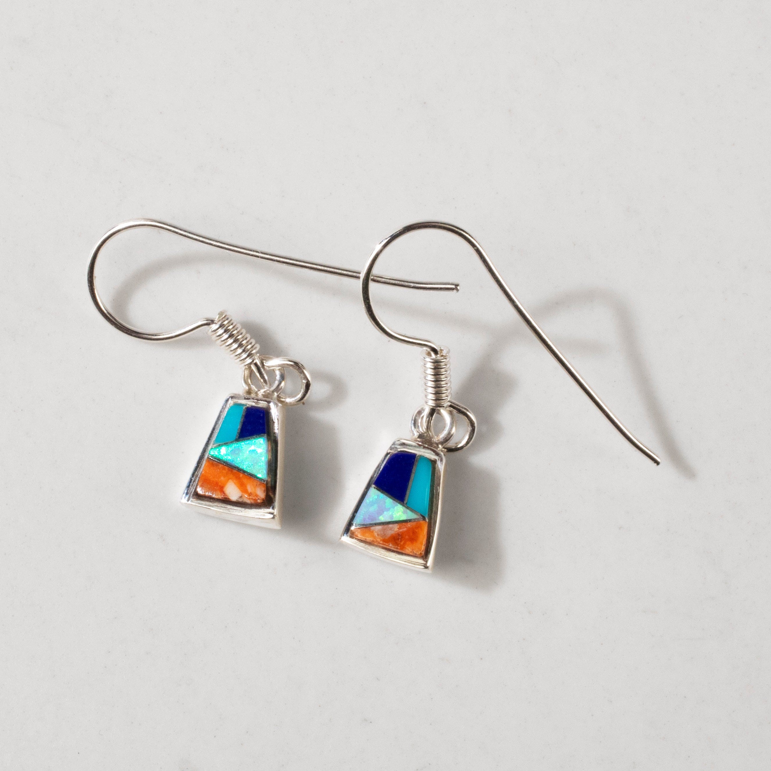 Kalifano Southwest Silver Jewelry Trapizium Multi Gem 925 Sterling Silver USA Handmade Earring with French Hook NME.0643.MT