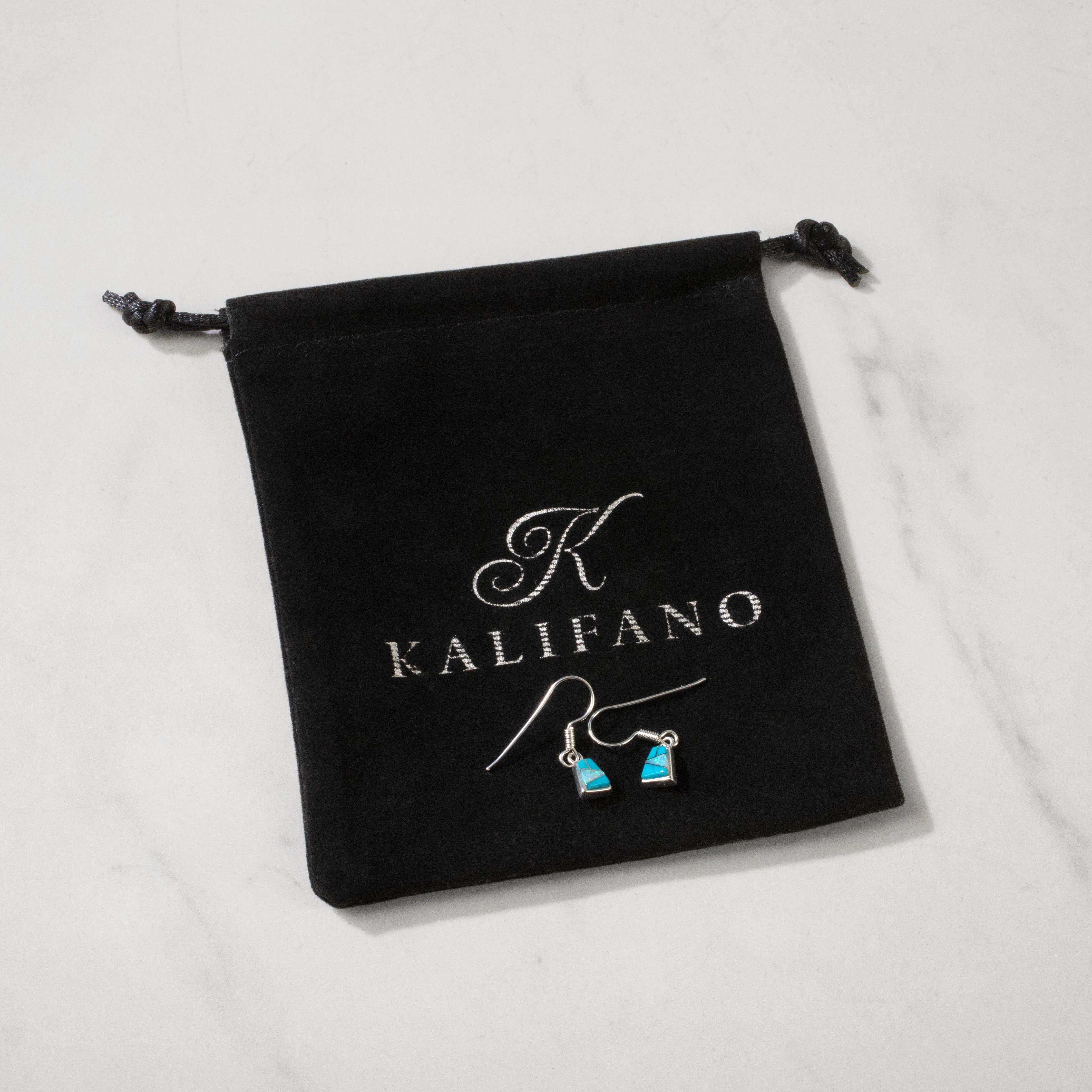 Kalifano Southwest Silver Jewelry Trapizium Turquoise 925 Sterling Silver USA Handmade Earring with French Hook NME.0643.TQ