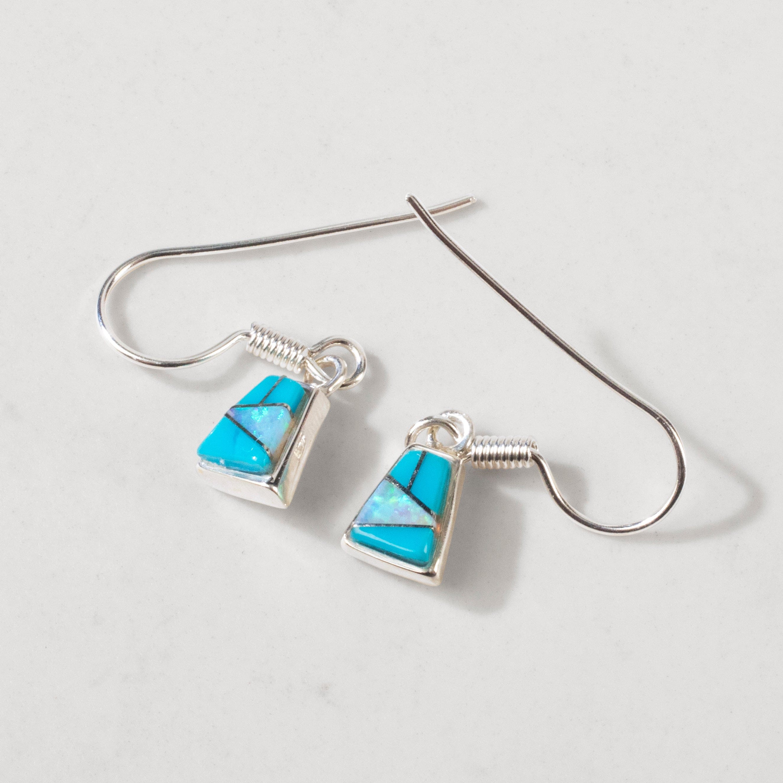 Kalifano Southwest Silver Jewelry Trapizium Turquoise 925 Sterling Silver USA Handmade Earring with French Hook NME.0643.TQ