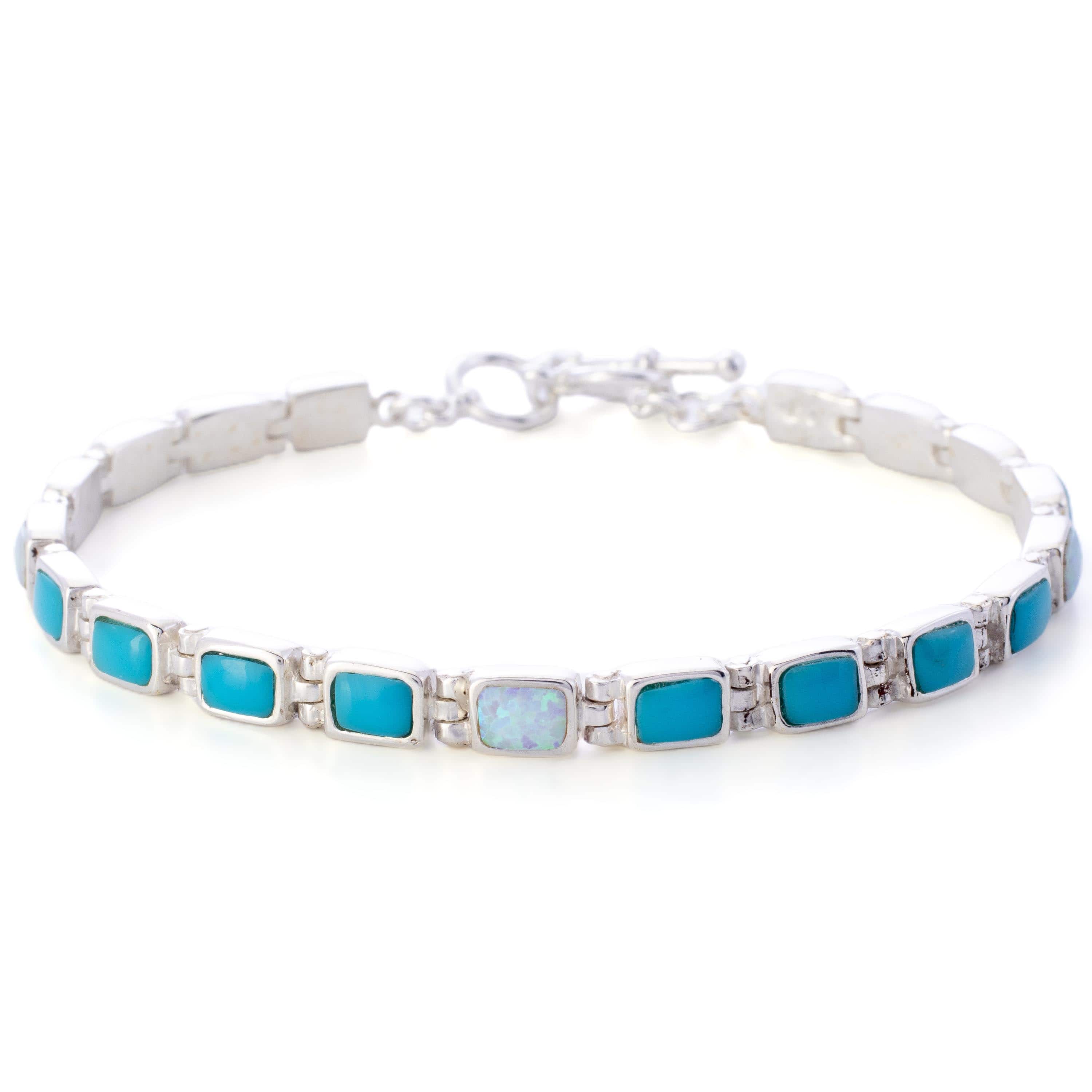 Kalifano Southwest Silver Jewelry Turquoise 925 Sterling Silver Bracelet USA Handmade with Opal Accent NMB.0207.TQ