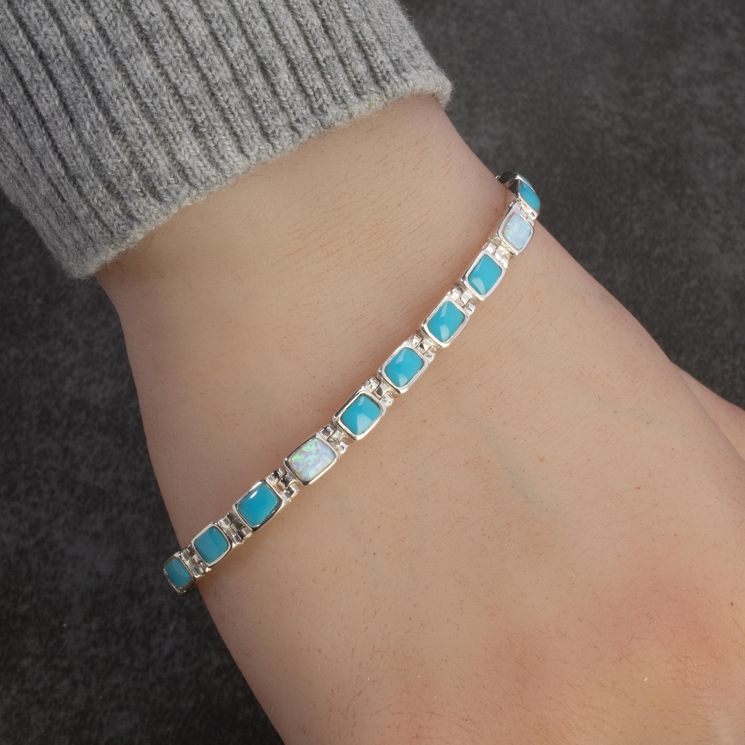 Kalifano Southwest Silver Jewelry Turquoise 925 Sterling Silver Bracelet USA Handmade with Opal Accent NMB.0207.TQ