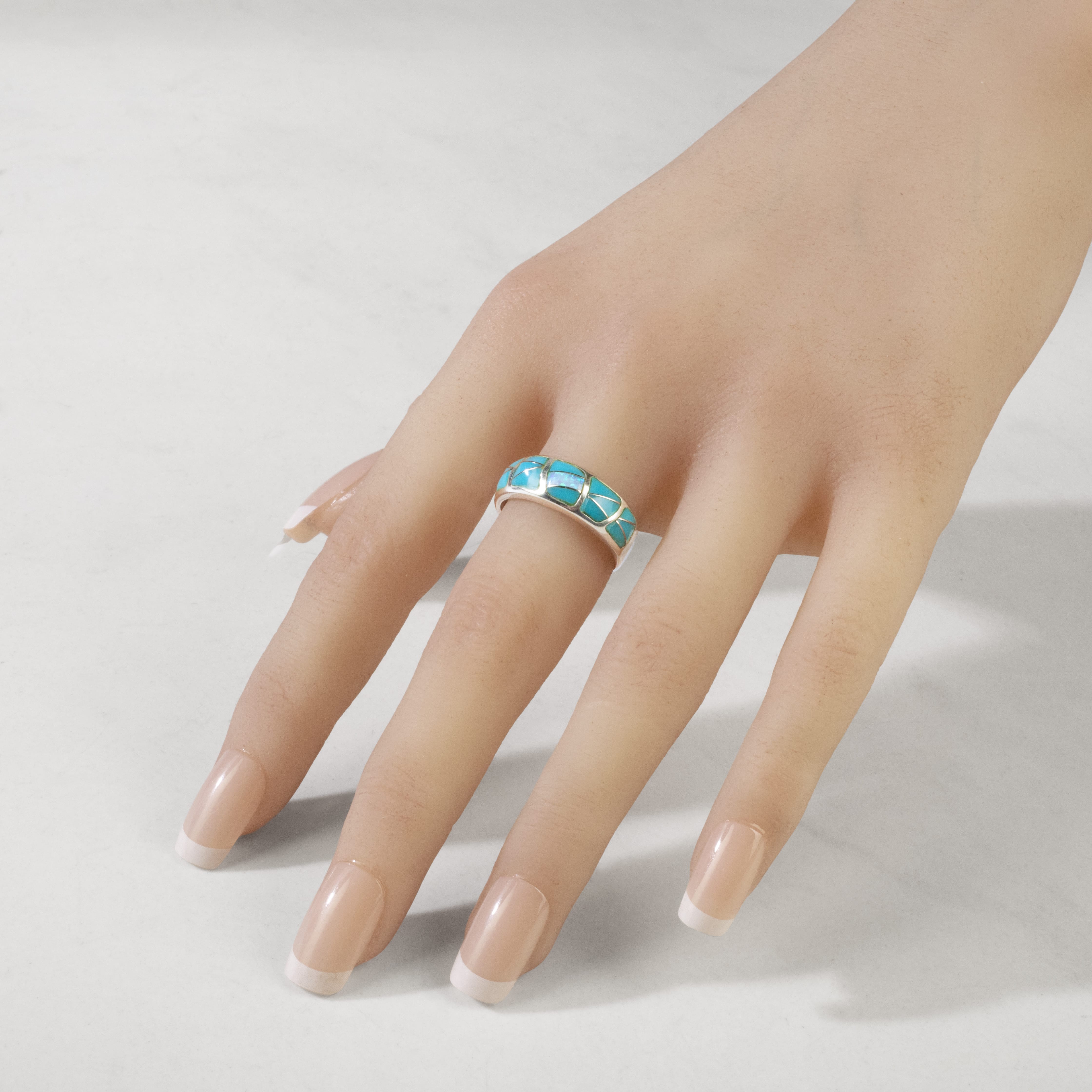 KALIFANO | Turquoise 925 Silver USA Handmade Ring with Lab Opal Accent