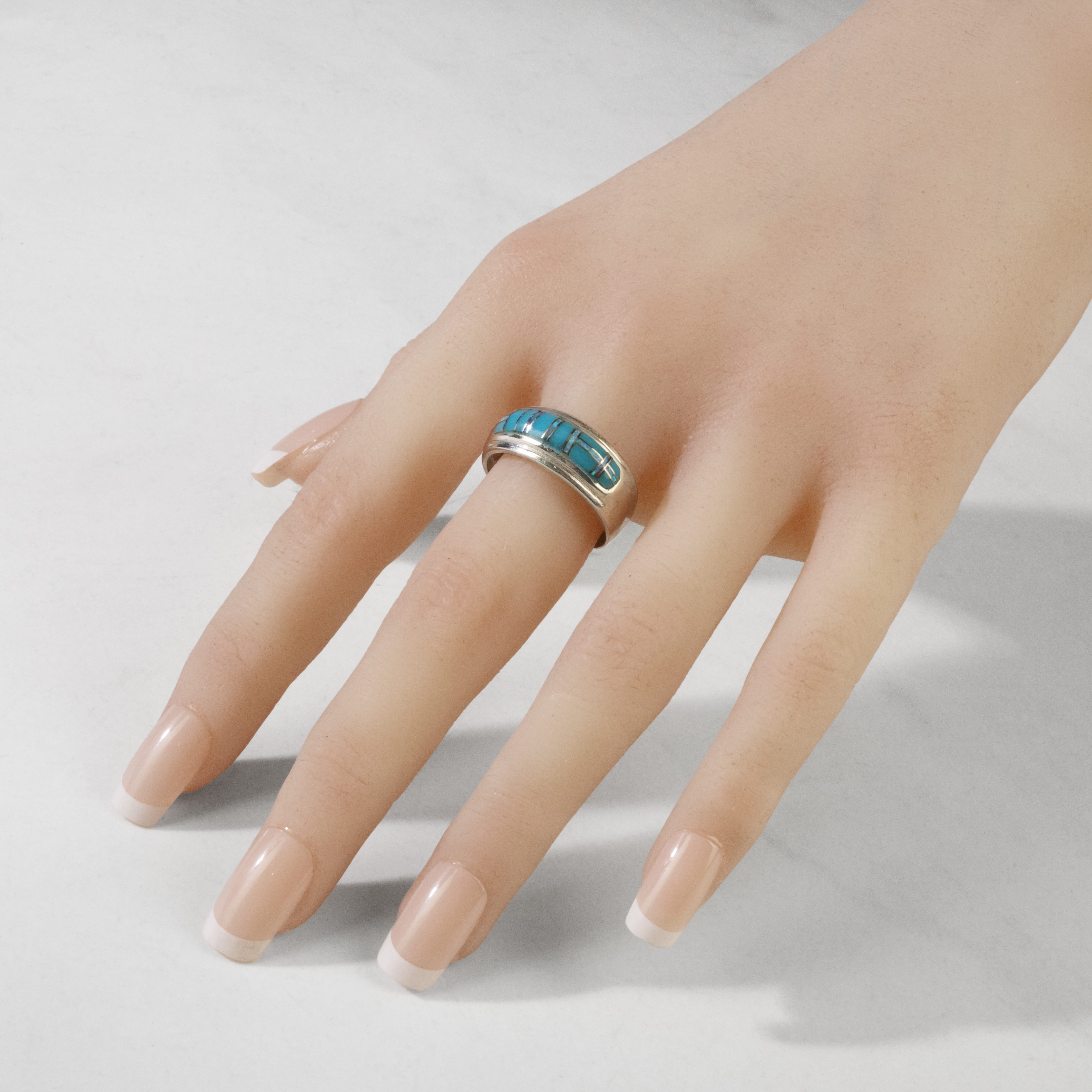 Kalifano Southwest Silver Jewelry Turquoise 925 Sterling Silver Ring Handmade with Laboratory Opal Accent