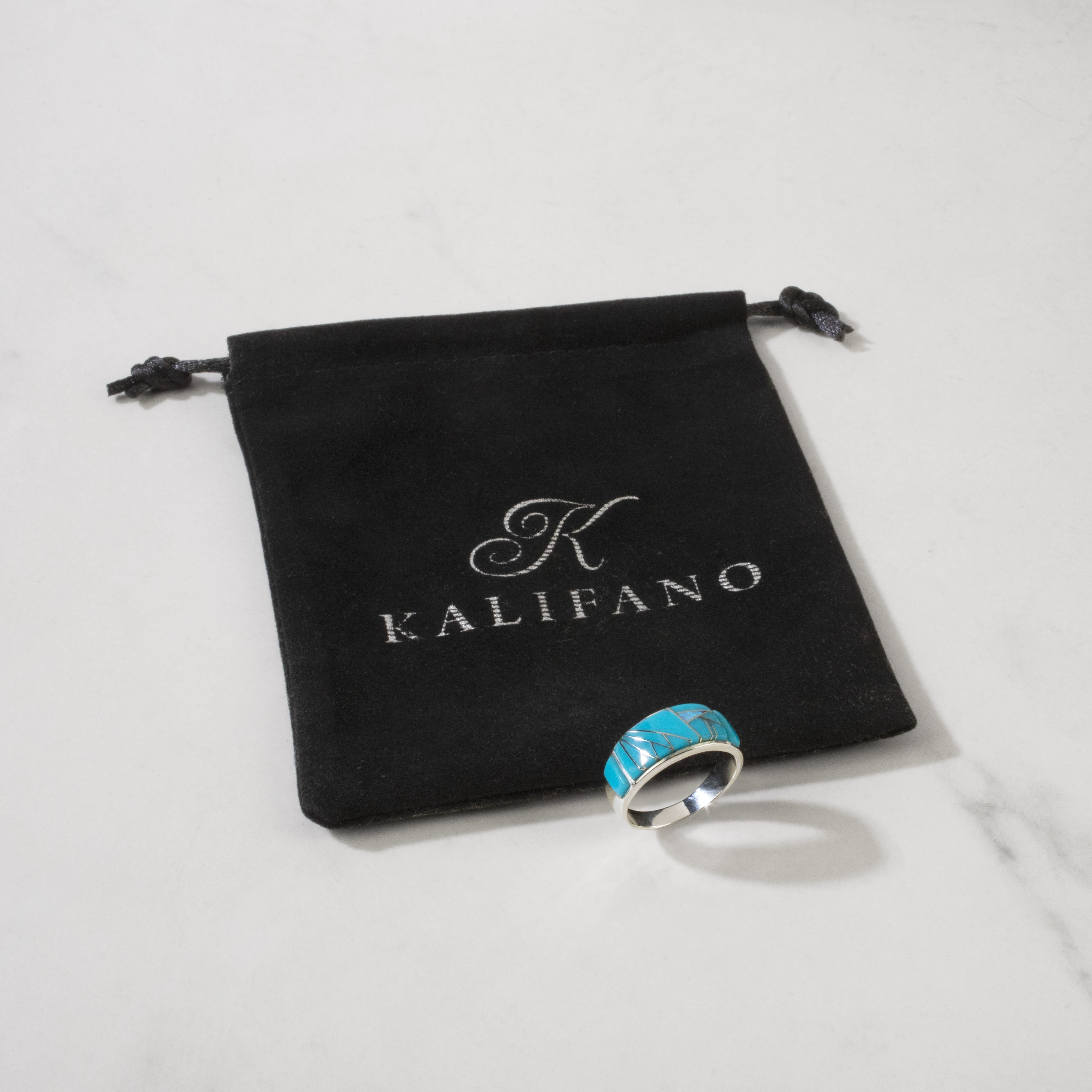 Kalifano Southwest Silver Jewelry Turquoise 925 Sterling Silver Ring USA Handmade with Labratory Opal Accent