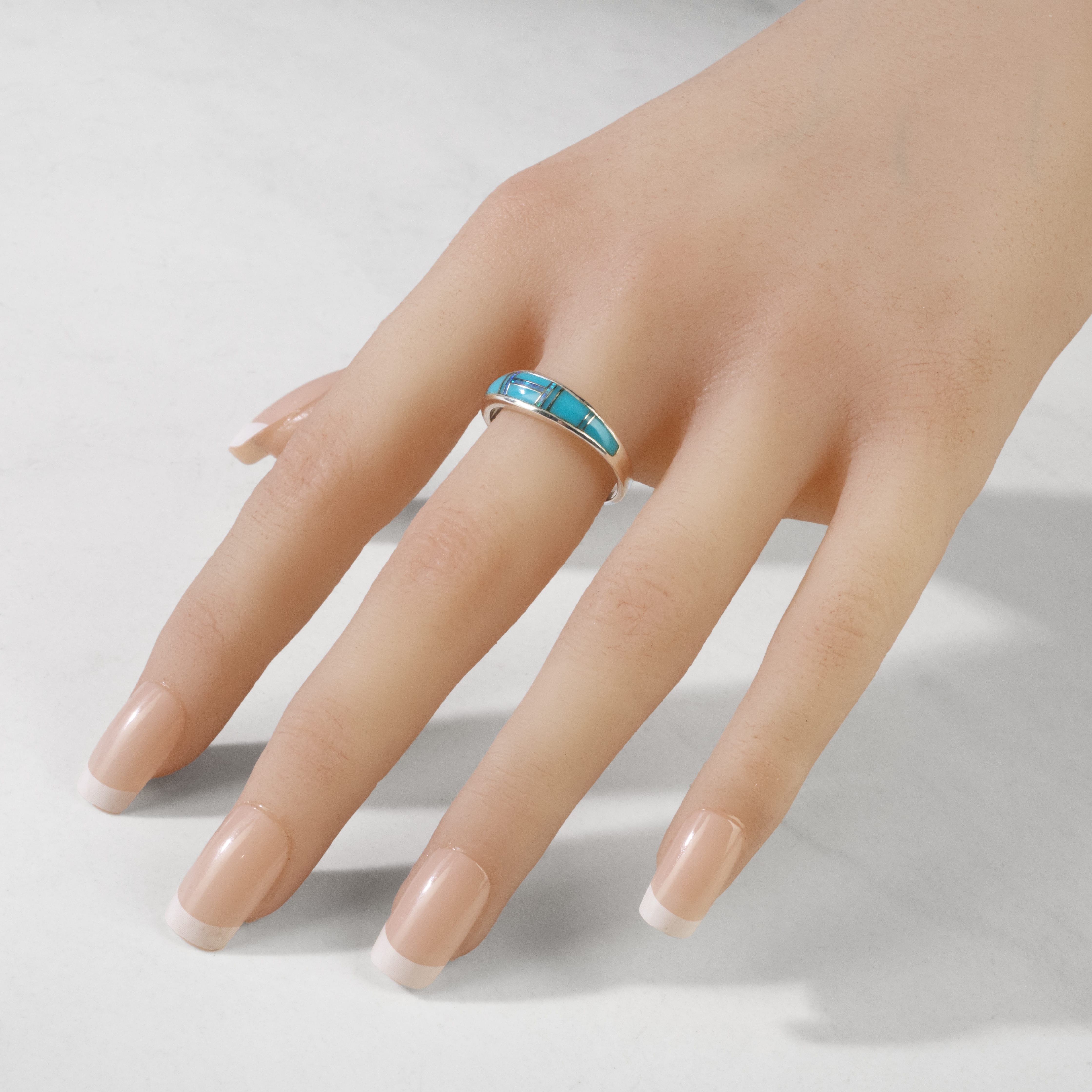 Kalifano Southwest Silver Jewelry Turquoise 925 Sterling Silver Ring USA Handmade with Labratory Opal Accent