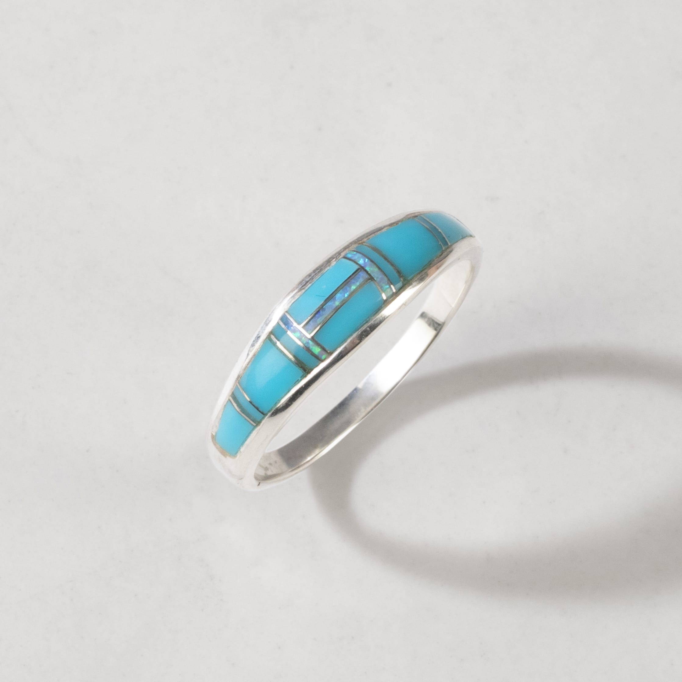 Kalifano Southwest Silver Jewelry Turquoise 925 Sterling Silver Ring USA Handmade with Labratory Opal Accent