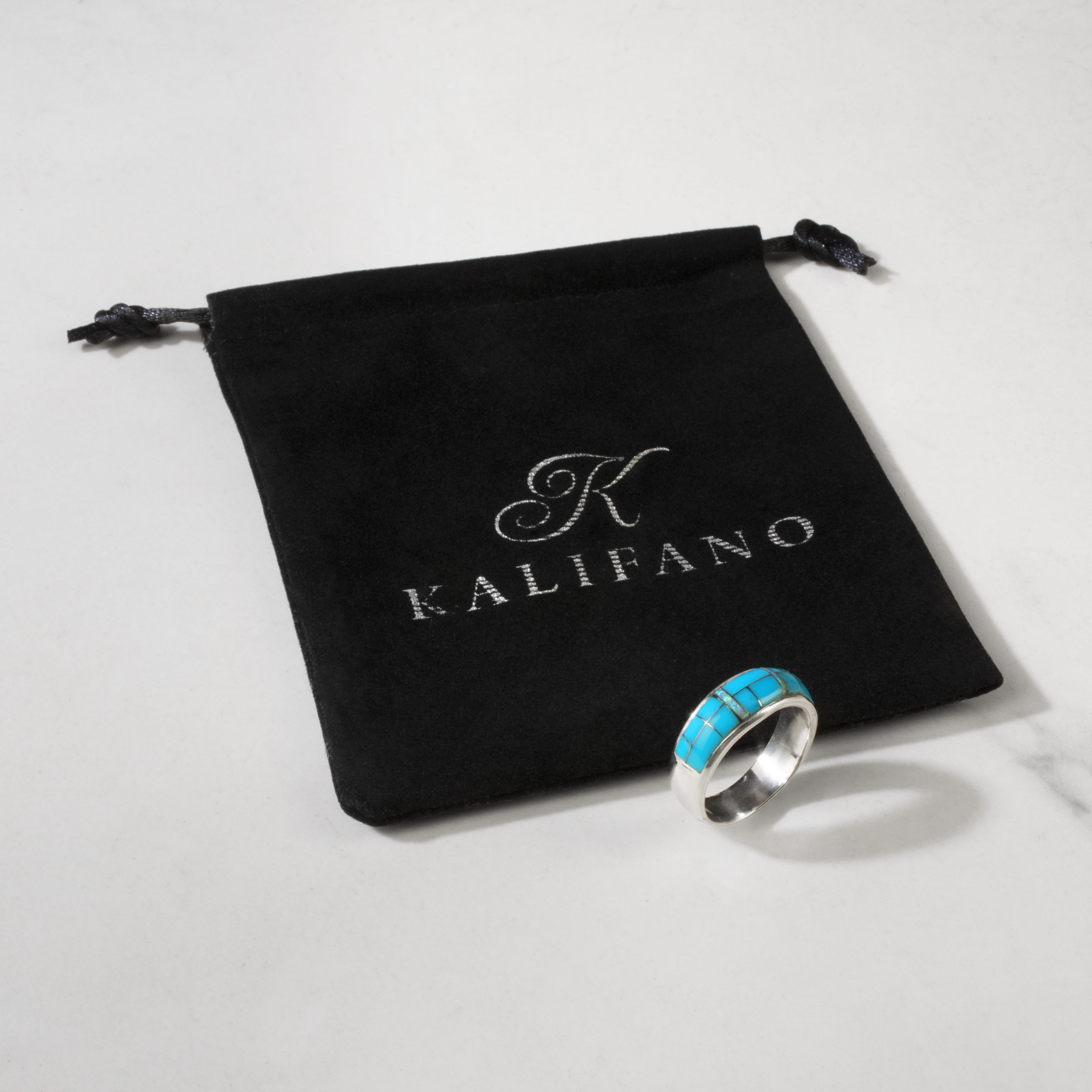 Kalifano Southwest Silver Jewelry Turquoise 925 Sterling Silver Ring USA Handmade with Labratory Opal Accent