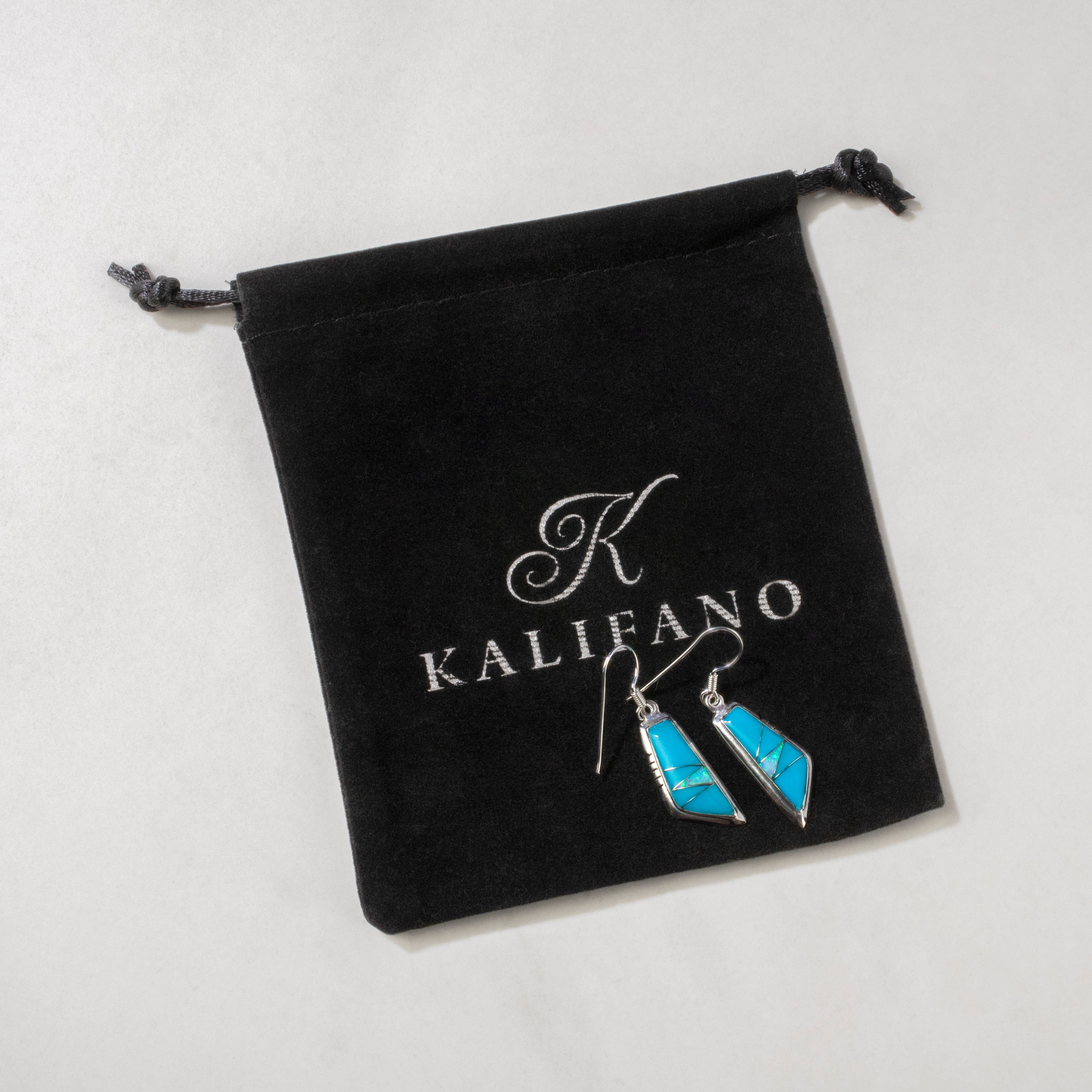Kalifano Southwest Silver Jewelry Turquoise 925 Sterling Silver USA Handmade Earring with French Hook NME.1000.TQ