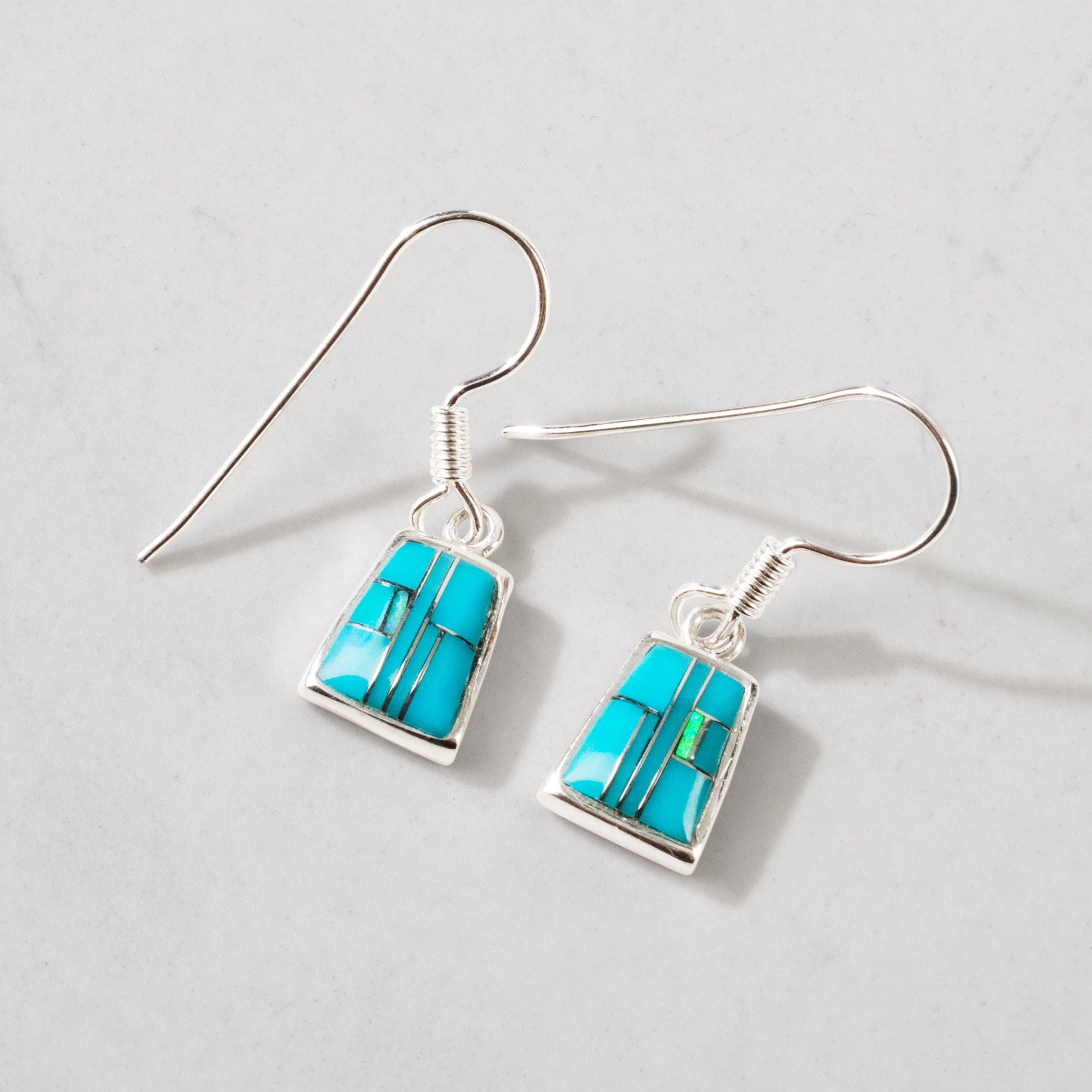 Kalifano Southwest Silver Jewelry Turquoise 925 Sterling Silver USA Handmade Earrings with French Hook NME.0240S.TQ