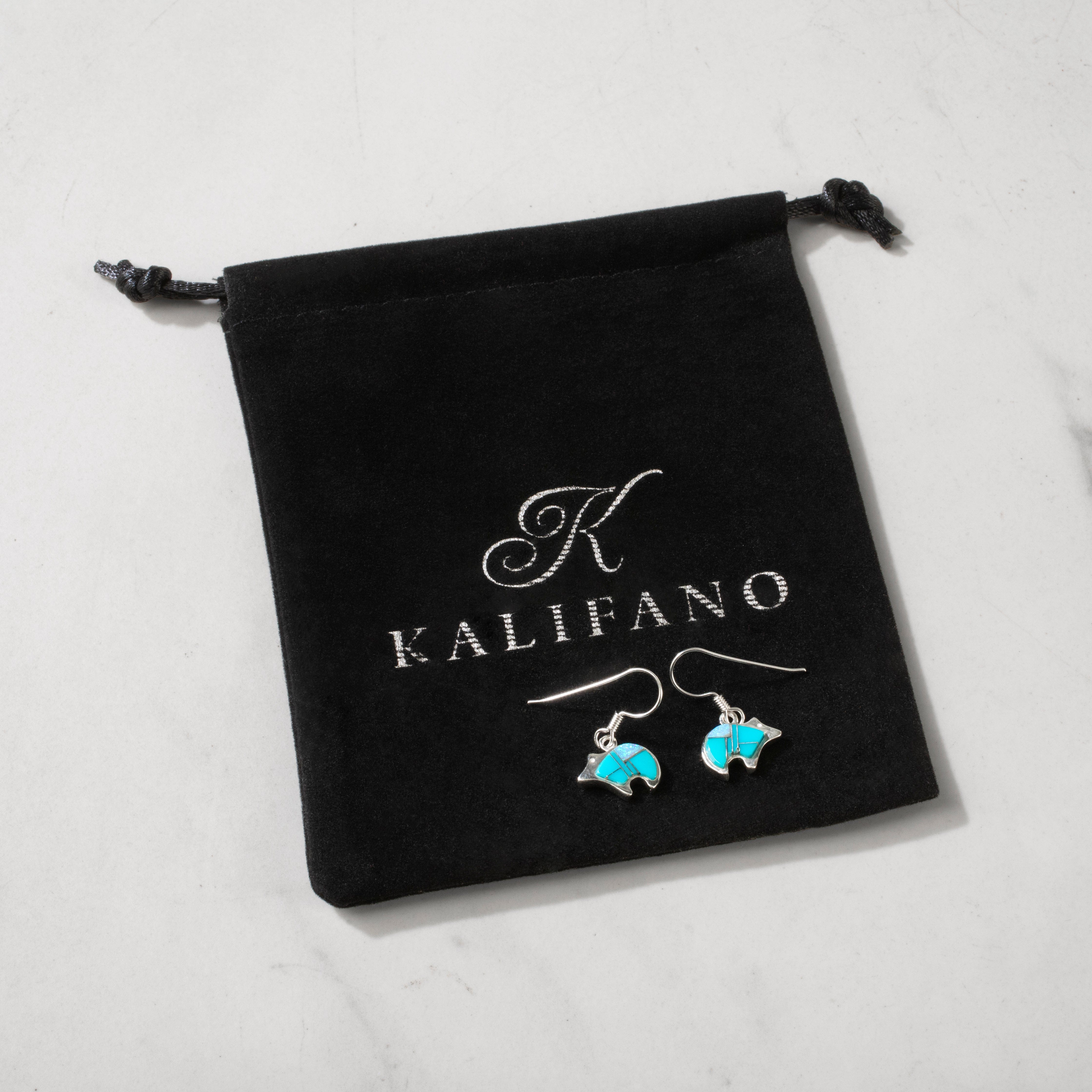Kalifano Southwest Silver Jewelry Turquoise Bear 925 Sterling Silver USA Handmade Earring with French Hook NME.0451.TQ