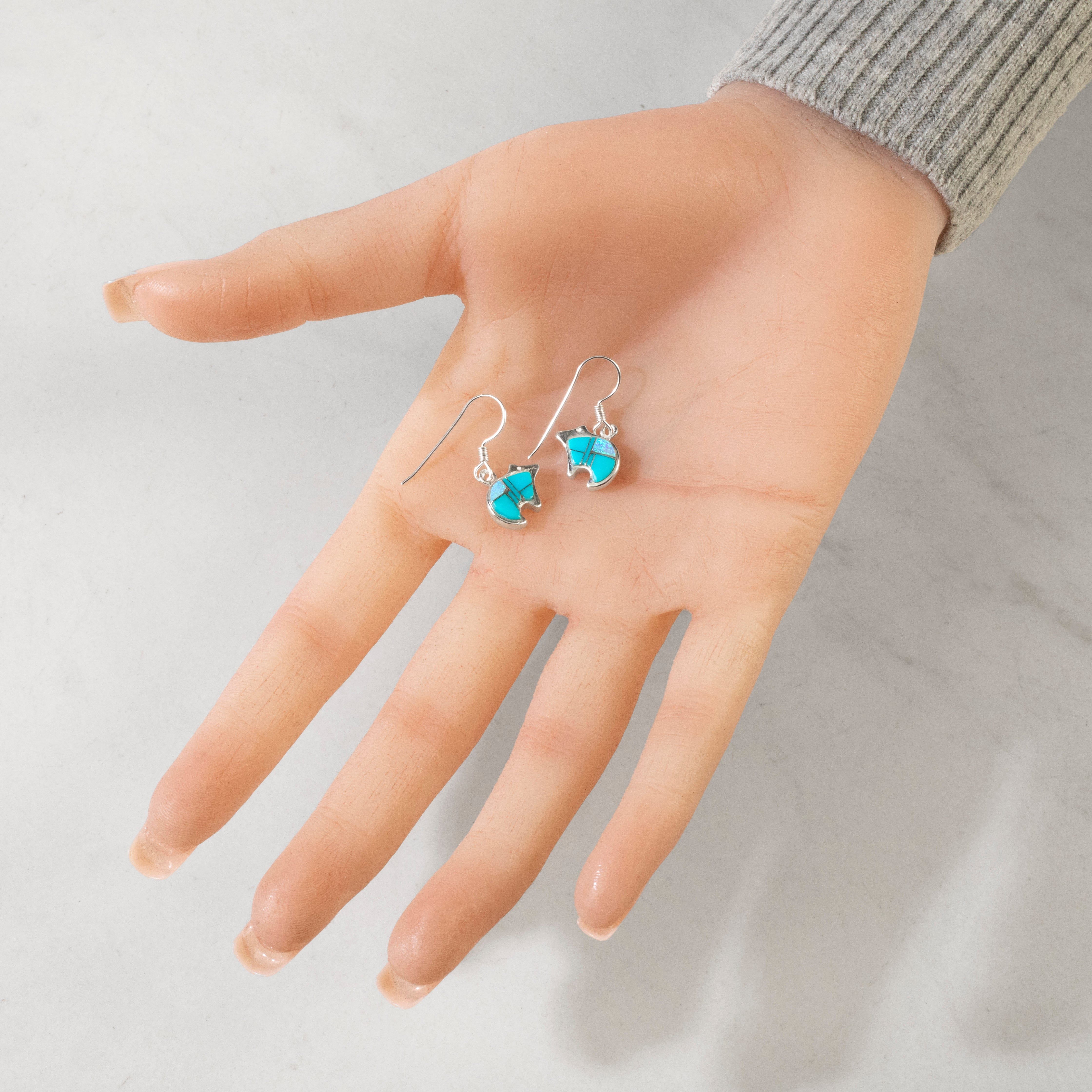Kalifano Southwest Silver Jewelry Turquoise Bear 925 Sterling Silver USA Handmade Earring with French Hook NME.0451.TQ