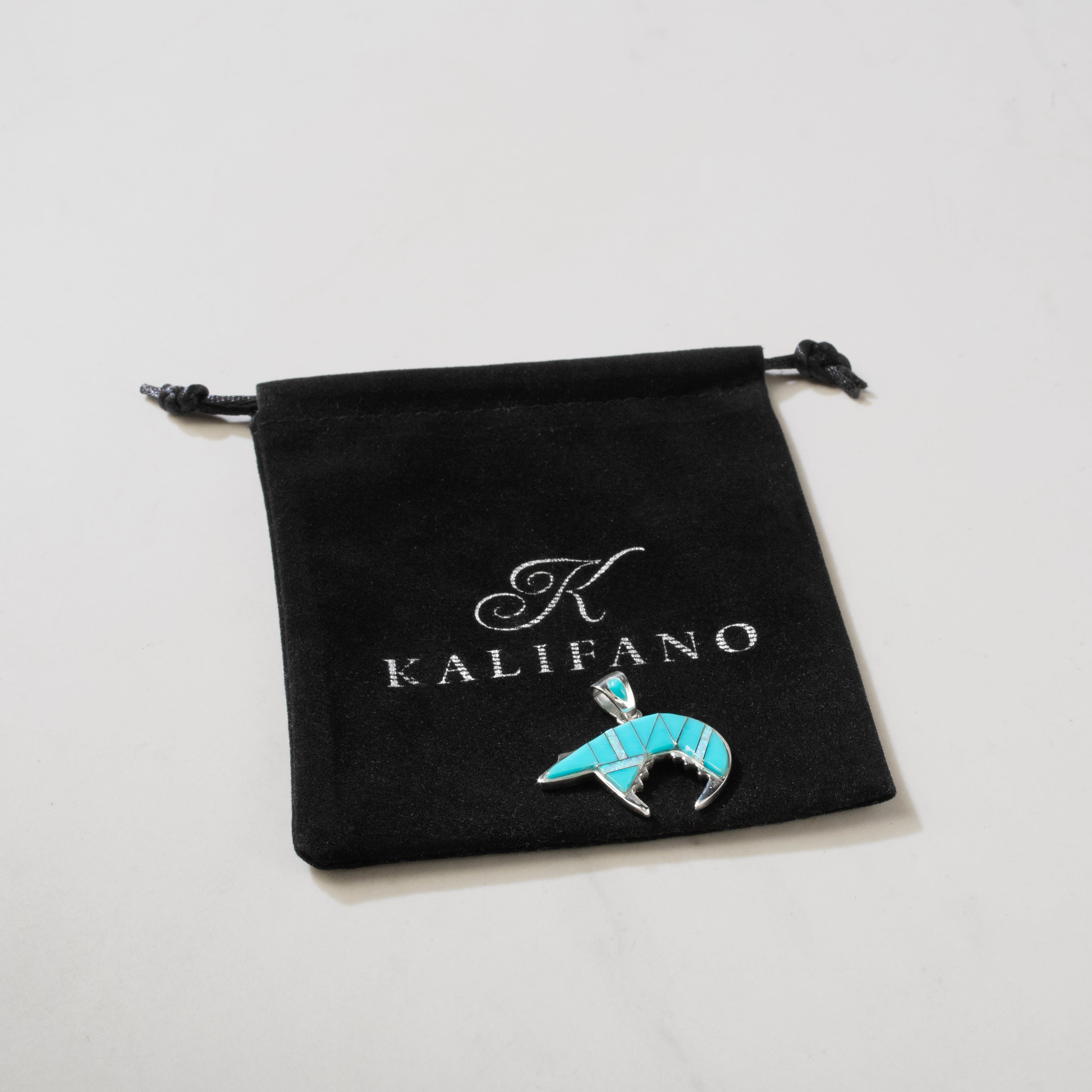 Kalifano Southwest Silver Jewelry Turquoise Bear 925 Sterling Silver USA Handmade Pendant with Opal Accent NMN.0755.TQ