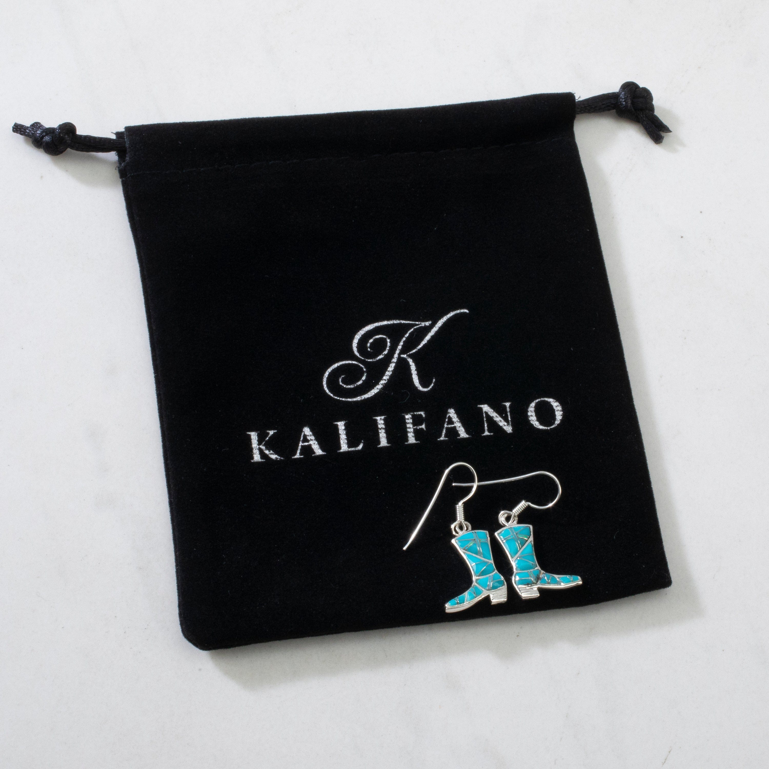 Kalifano Southwest Silver Jewelry Turquoise Boot 925 Sterling Silver Earring with French Hook USA Handmade with Aqua Opal Accent NME.2297.TQ