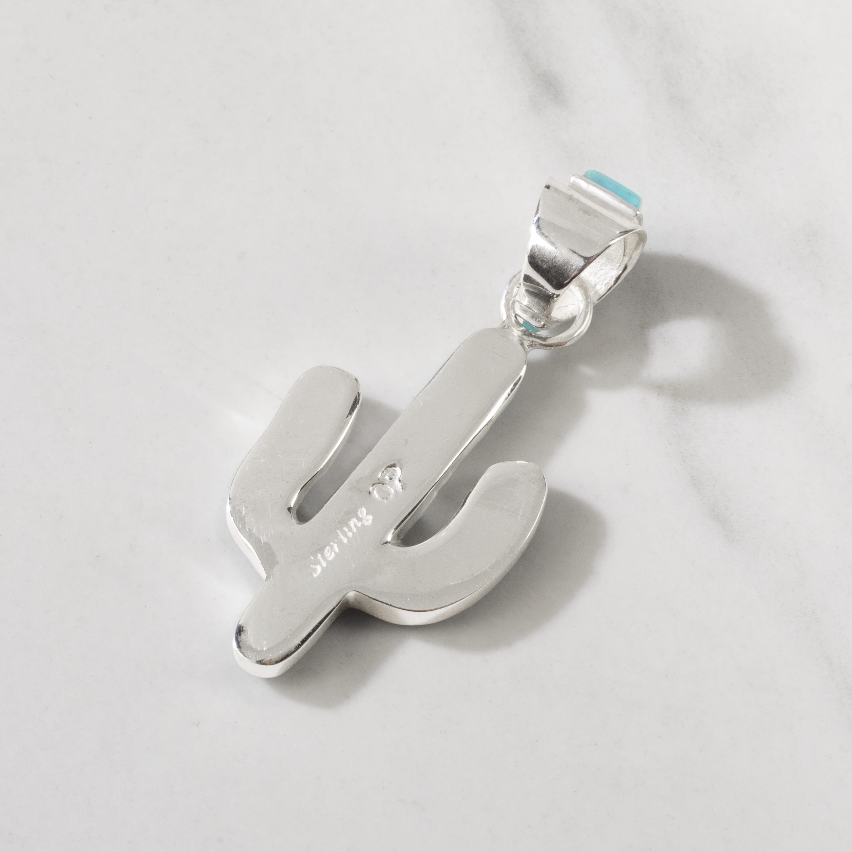 Kalifano Southwest Silver Jewelry Turquoise Cactus 925 Sterling Silver Pendant USA Handmade with Aqua Opal Accent NMN.0602.TQ