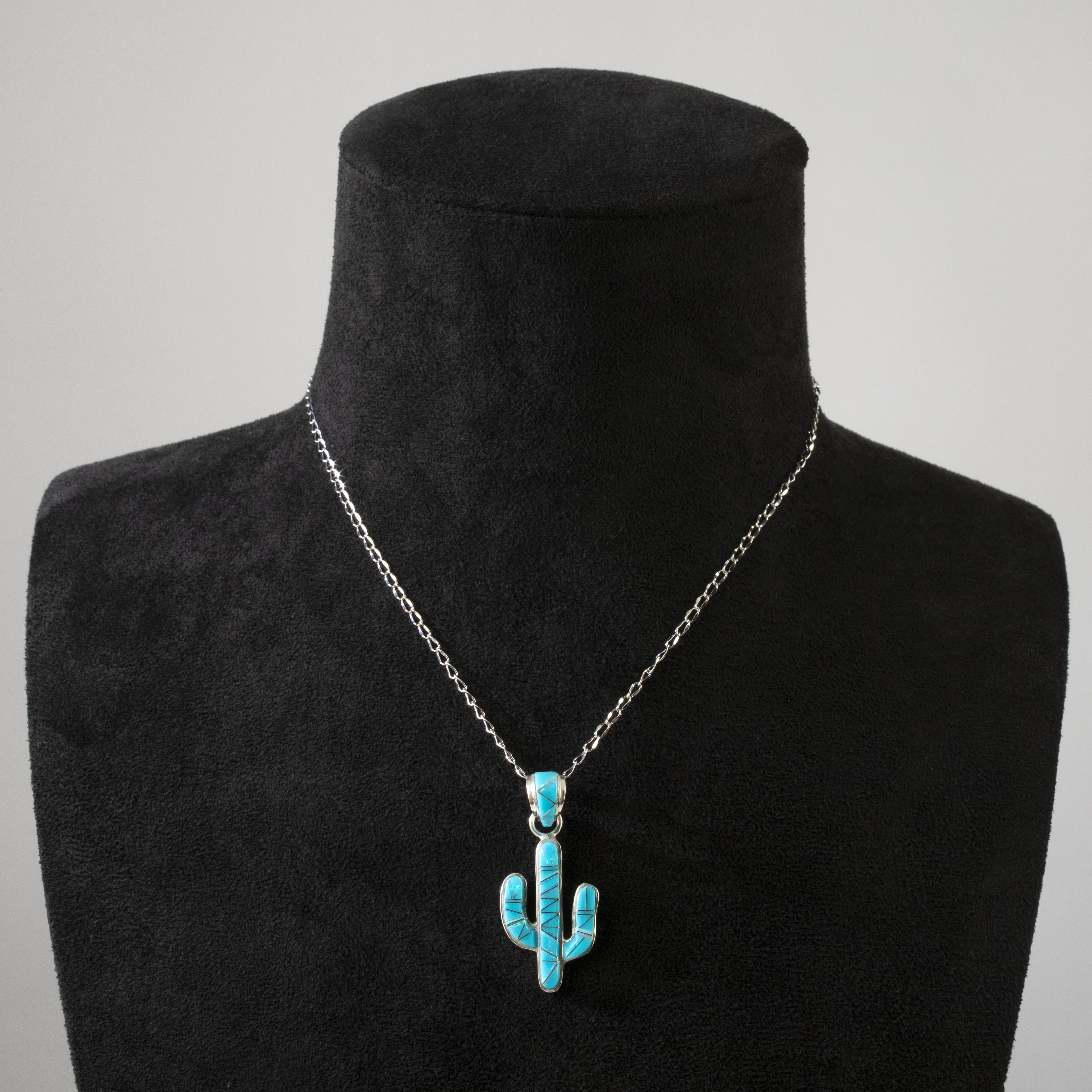 Kalifano Southwest Silver Jewelry Turquoise Cactus 925 Sterling Silver Pendant USA Handmade with Aqua Opal Accent NMN.0602.TQ