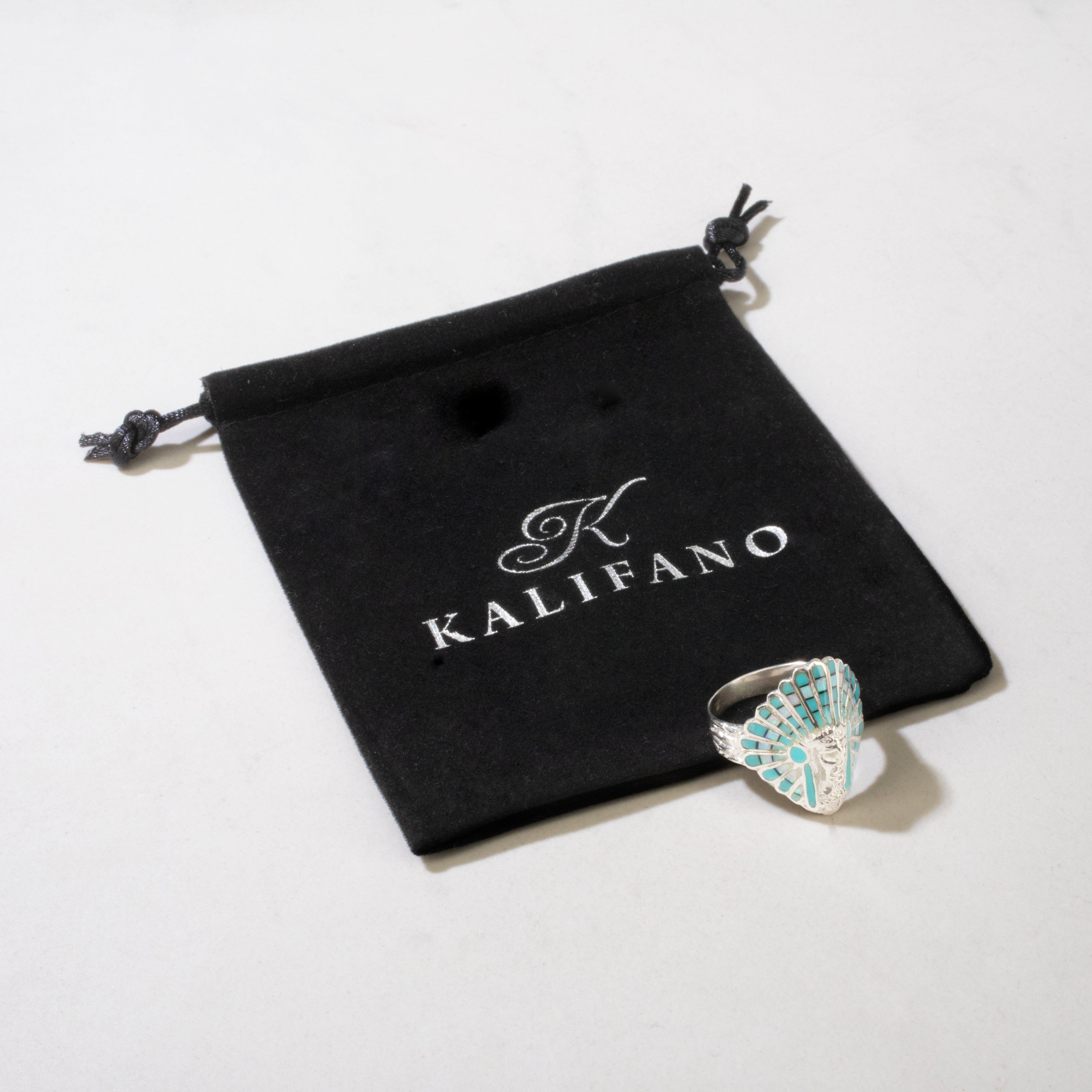 Kalifano Southwest Silver Jewelry Turquoise Chief Head 925 Sterling Silver Ring USA Handmade with Laboratory Opal Accent