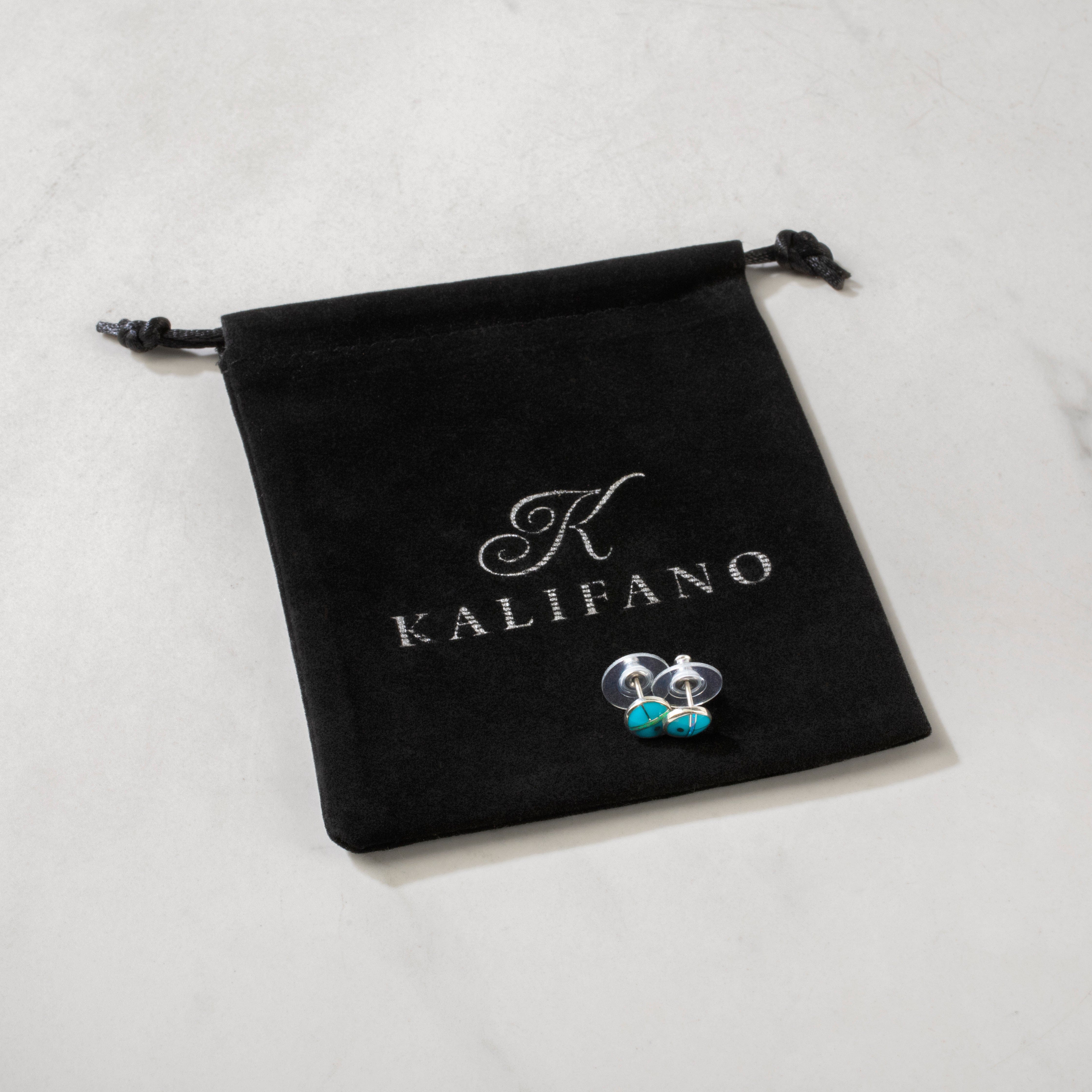 Kalifano Southwest Silver Jewelry Turquoise Circle 925 Sterling Silver USA Handmade Earring with Stud Backing NME.2253.TQ