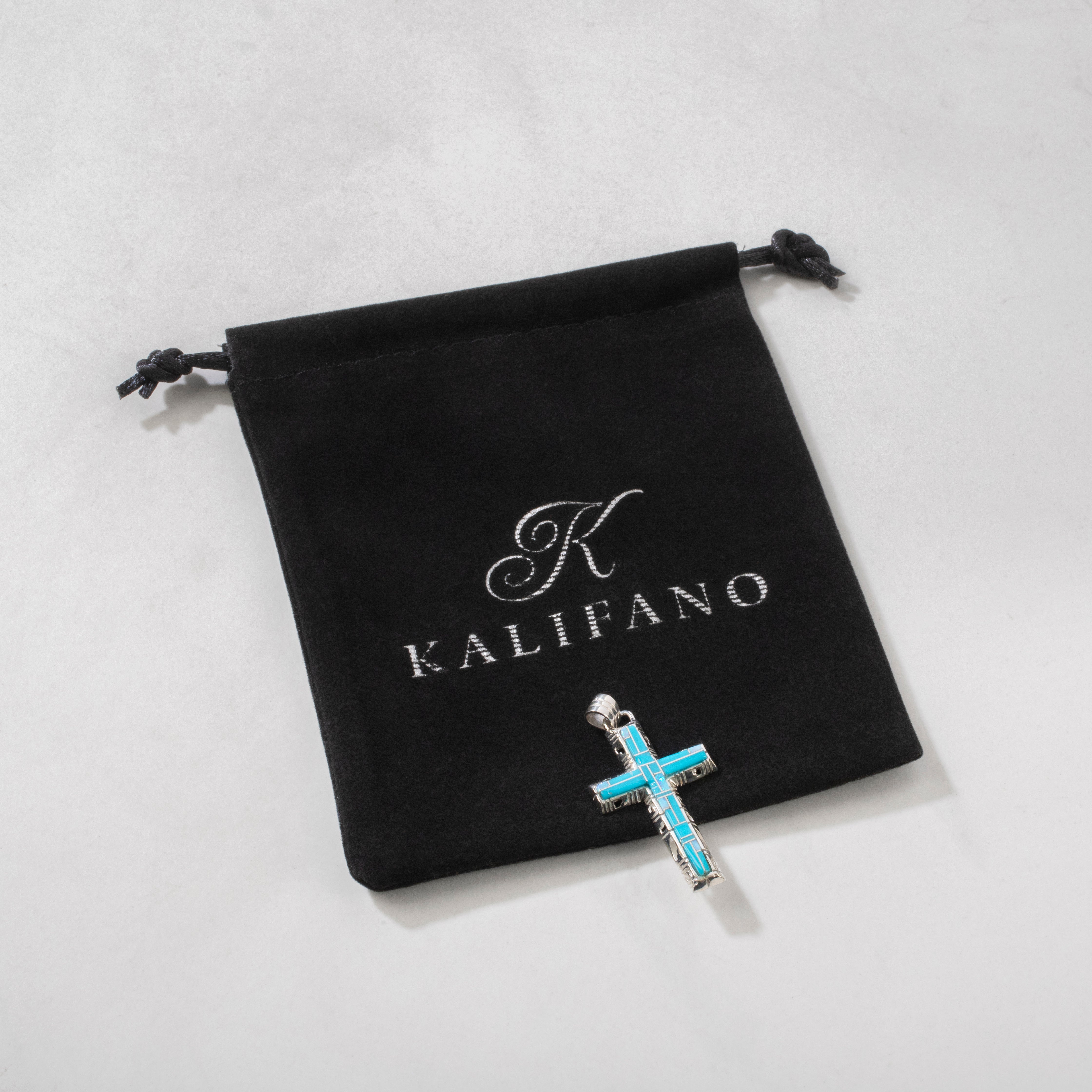 Kalifano Southwest Silver Jewelry Turquoise Cross 925 Sterling Silver Pendant USA Handmade with Opal Accent NMN.0587.TQ