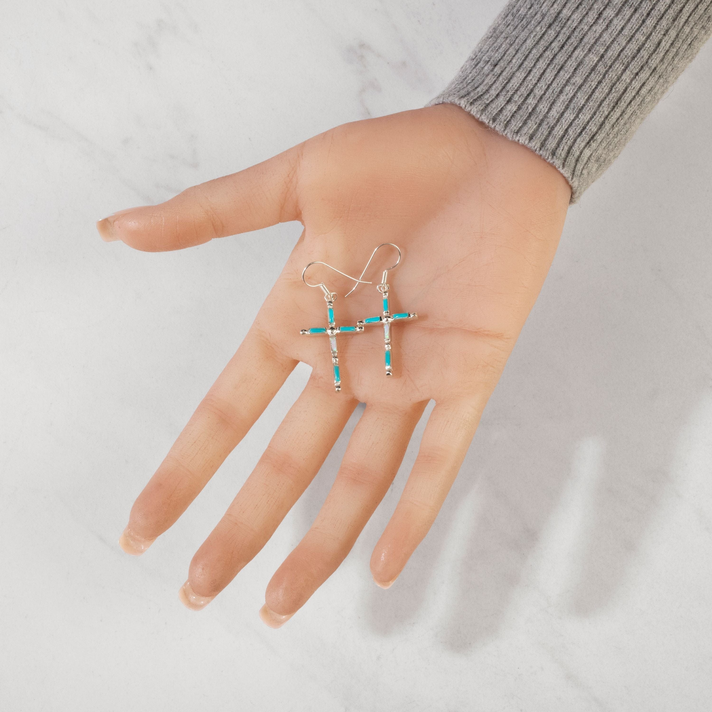 Kalifano Southwest Silver Jewelry Turquoise Cross 925 Sterling Silver USA Handmade Earring with French Hook NME.2128.TQ