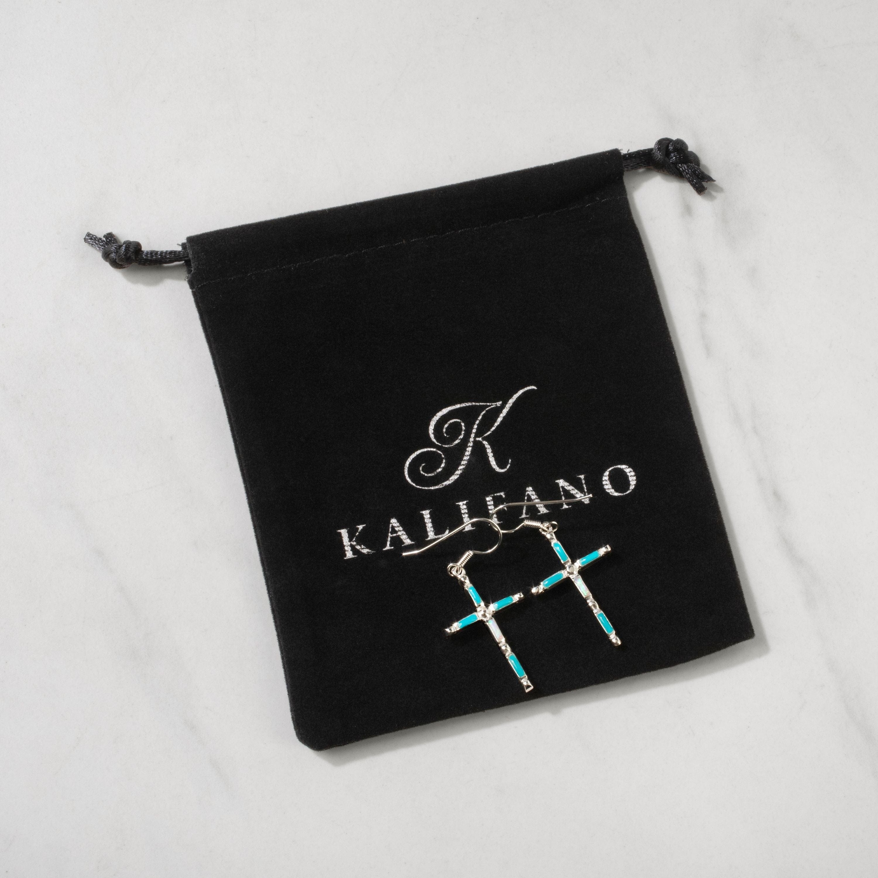 Kalifano Southwest Silver Jewelry Turquoise Cross 925 Sterling Silver USA Handmade Earring with French Hook NME.2128.TQ