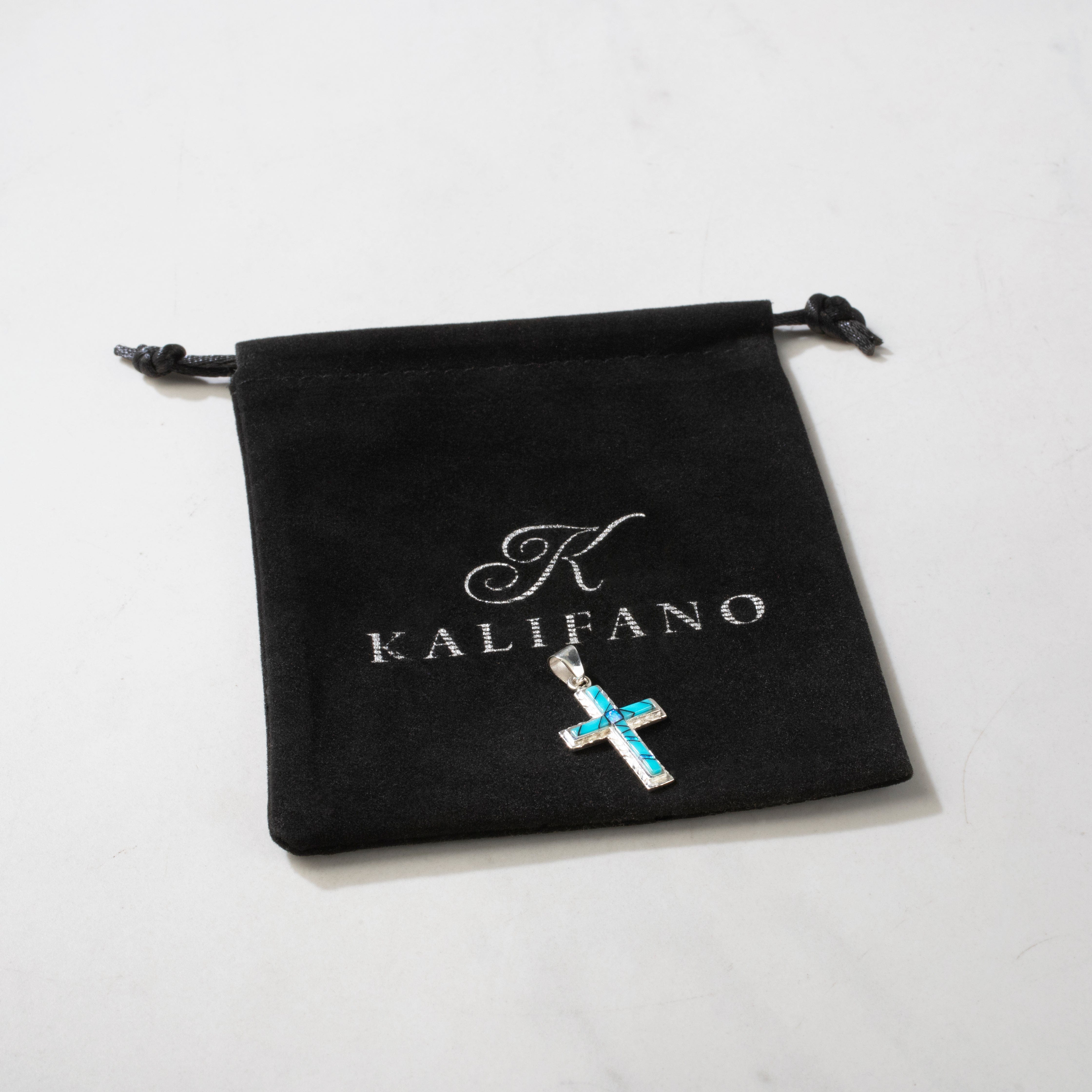 Kalifano Southwest Silver Jewelry Turquoise Cross 925 Sterling Silver USA Handmade Pendant with Opal Accent NMN.2054S.TQ