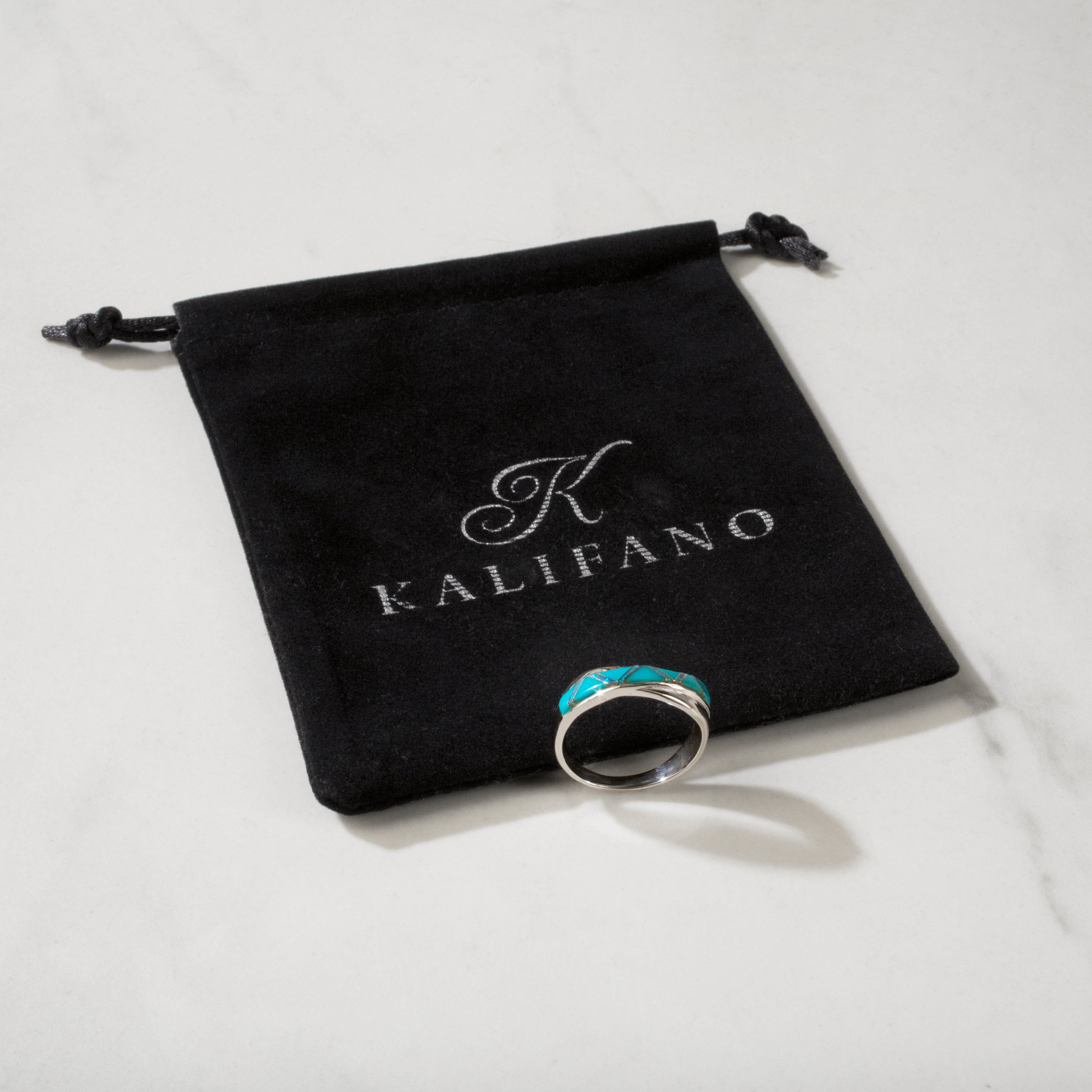 Kalifano Southwest Silver Jewelry Turquoise Crossover 925 Sterling Silver Ring USA Handmade with Laboratory Opal Accent