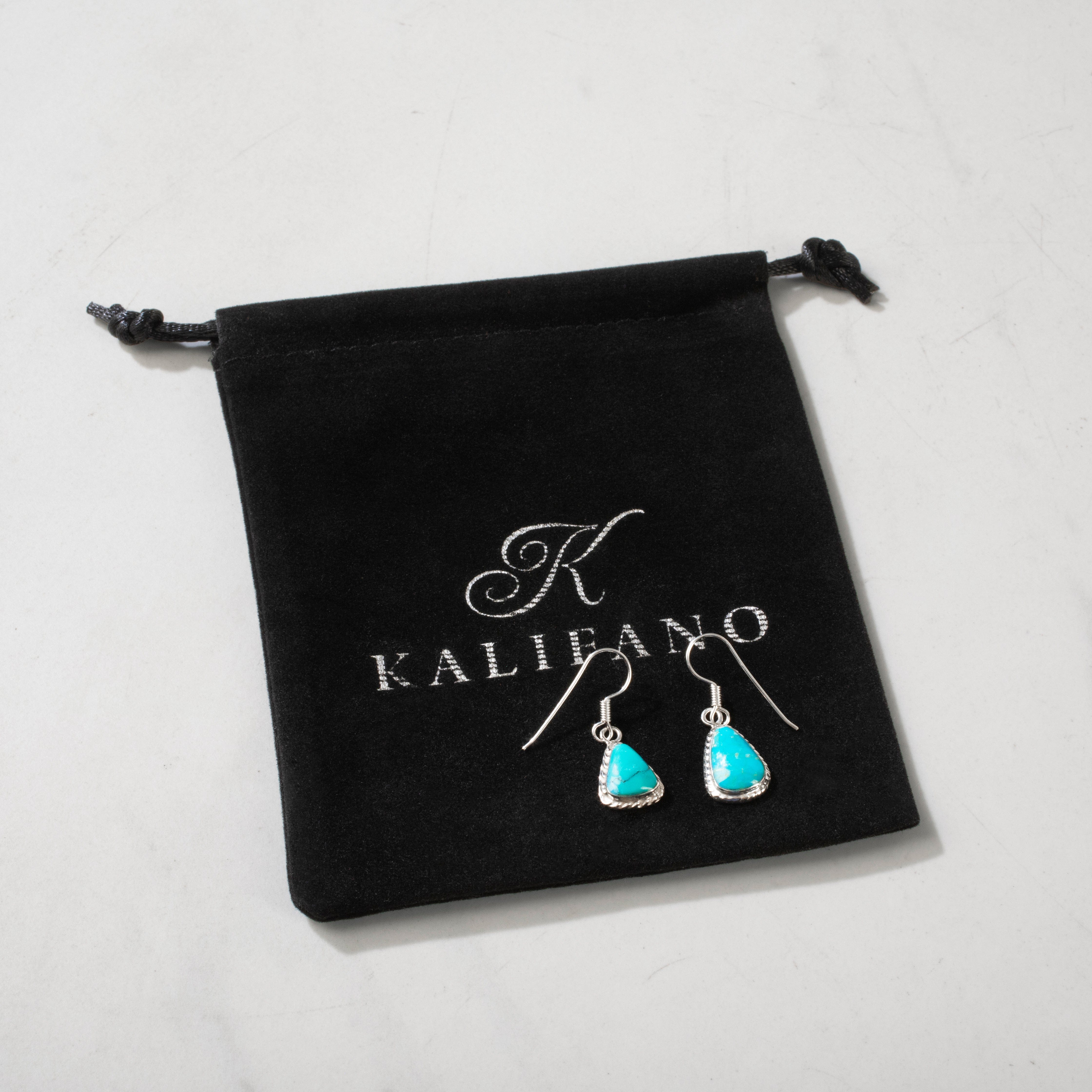 Kalifano Southwest Silver Jewelry Turquoise Dangle 925 Sterling Silver USA Handmade Earrings with French Hook Backing NME.0028.TQ