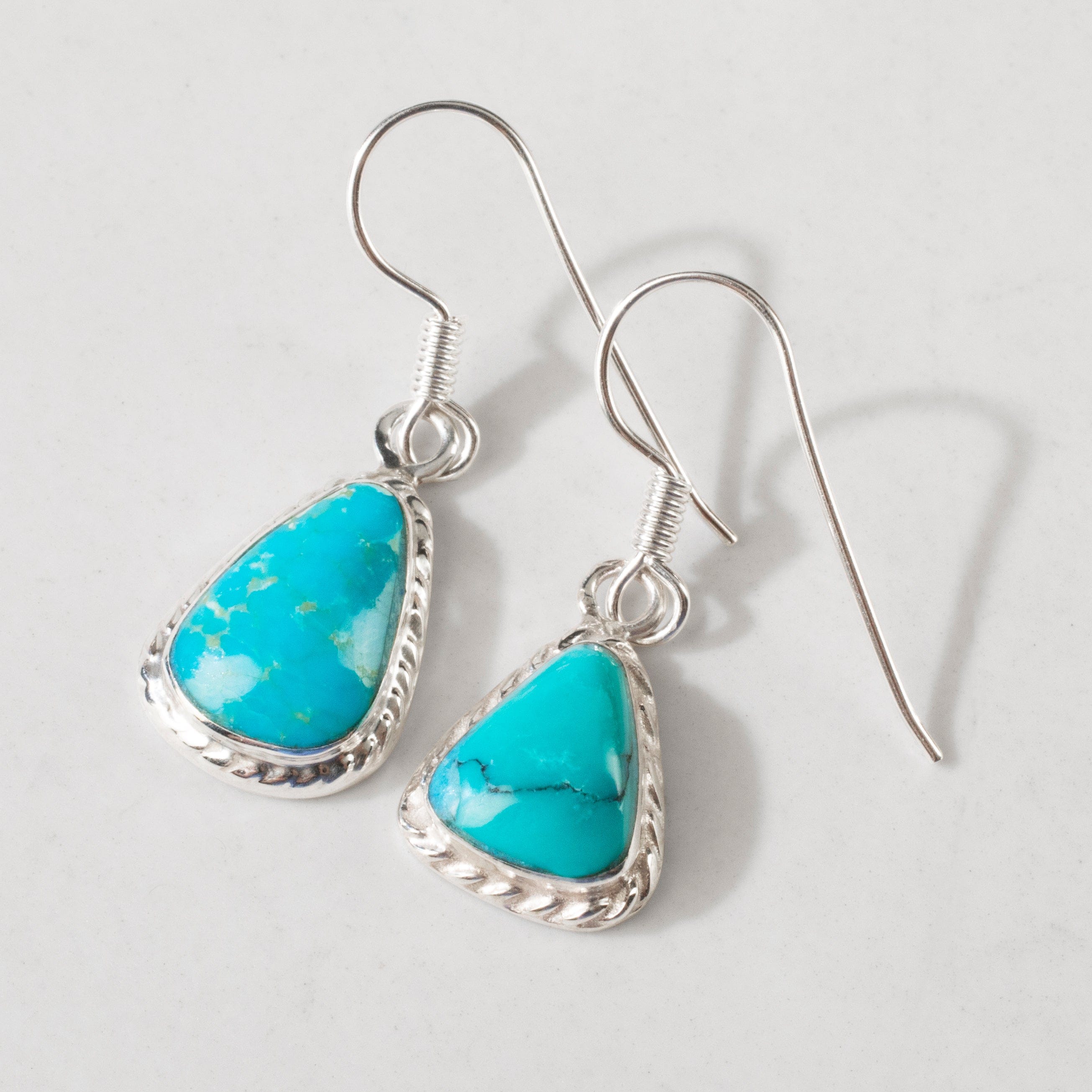 Kalifano Southwest Silver Jewelry Turquoise Dangle 925 Sterling Silver USA Handmade Earrings with French Hook Backing NME.0028.TQ
