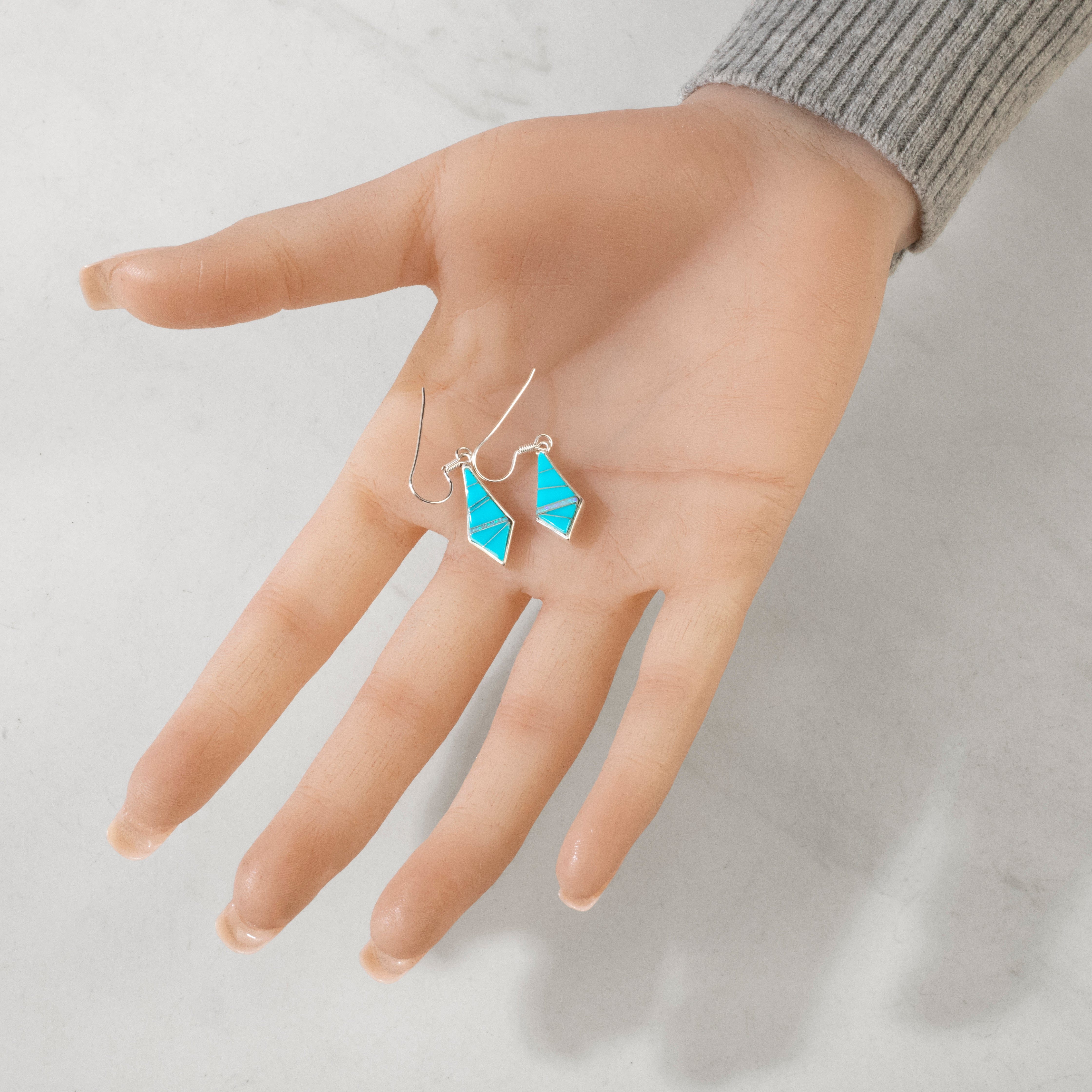 Kalifano Southwest Silver Jewelry Turquoise Diamond 925 Sterling Silver USA Handmade Earring with Stud Backing NME.0648S.TQ