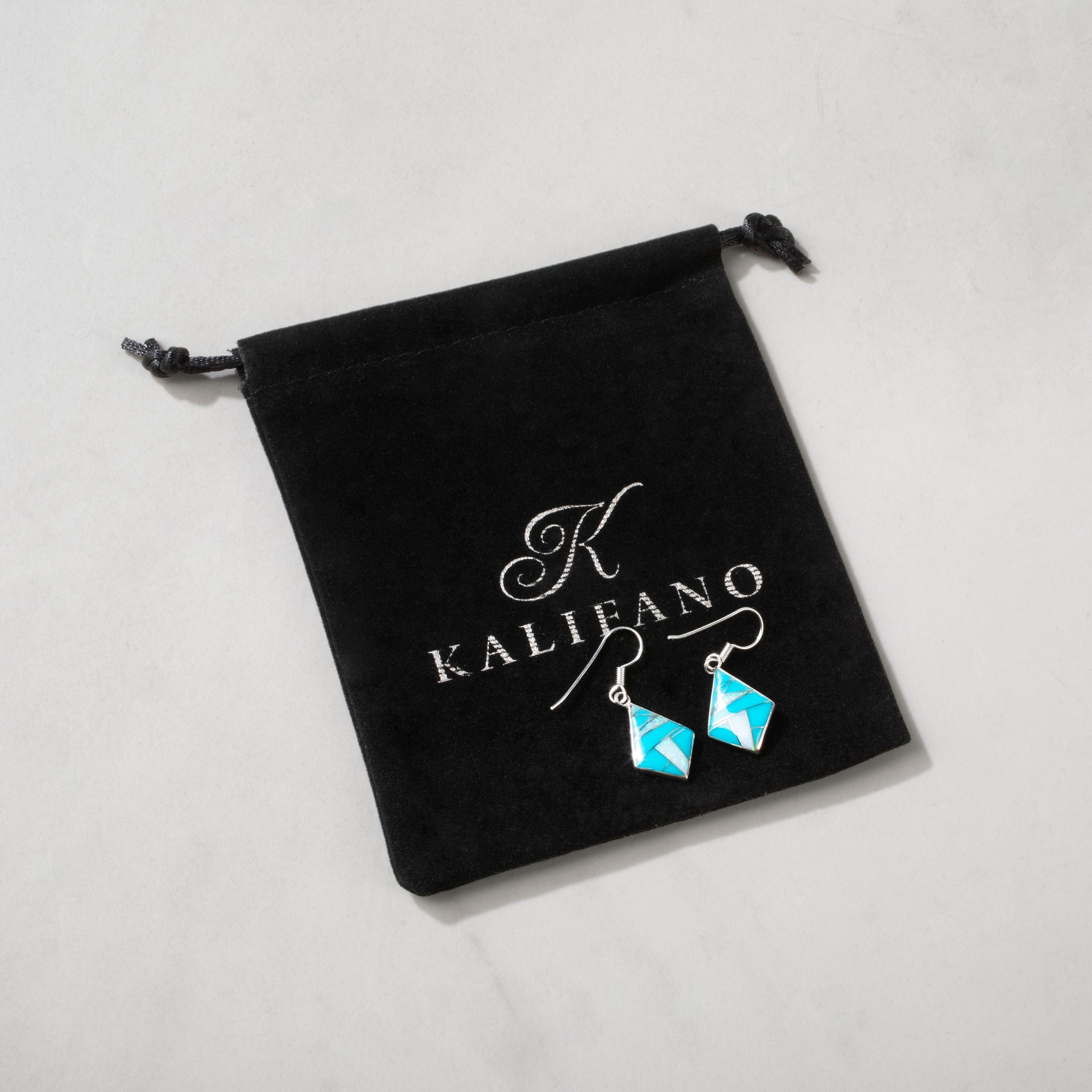 Kalifano Southwest Silver Jewelry Turquoise Diamond 925 Sterling Silver USA Handmade with French Hook NME.2246.TQ