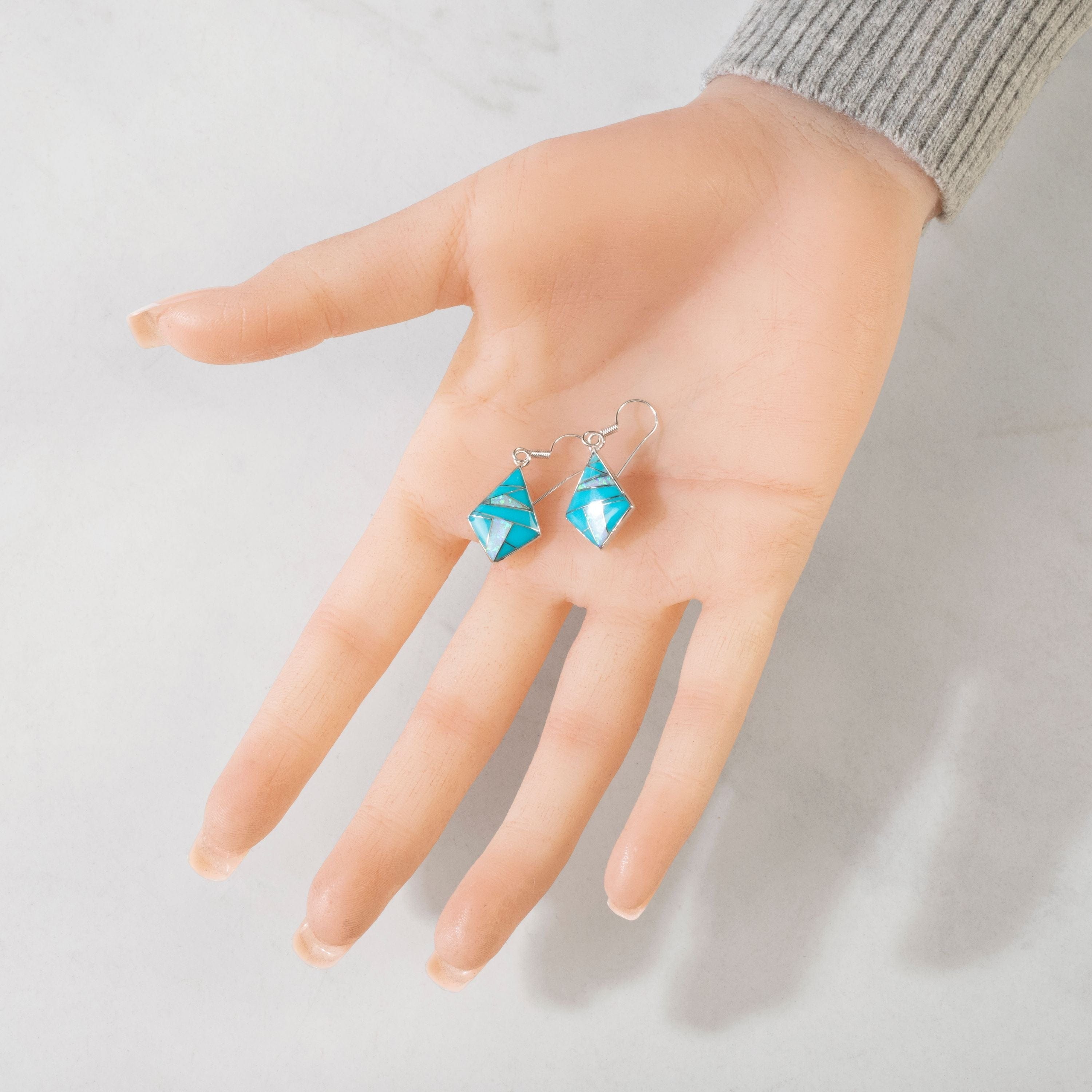 Kalifano Southwest Silver Jewelry Turquoise Diamond 925 Sterling Silver USA Handmade with French Hook NME.2246.TQ