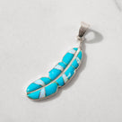 Turquoise Feather 925 Sterling Silver Pendant USA Handmade with Opal Accent