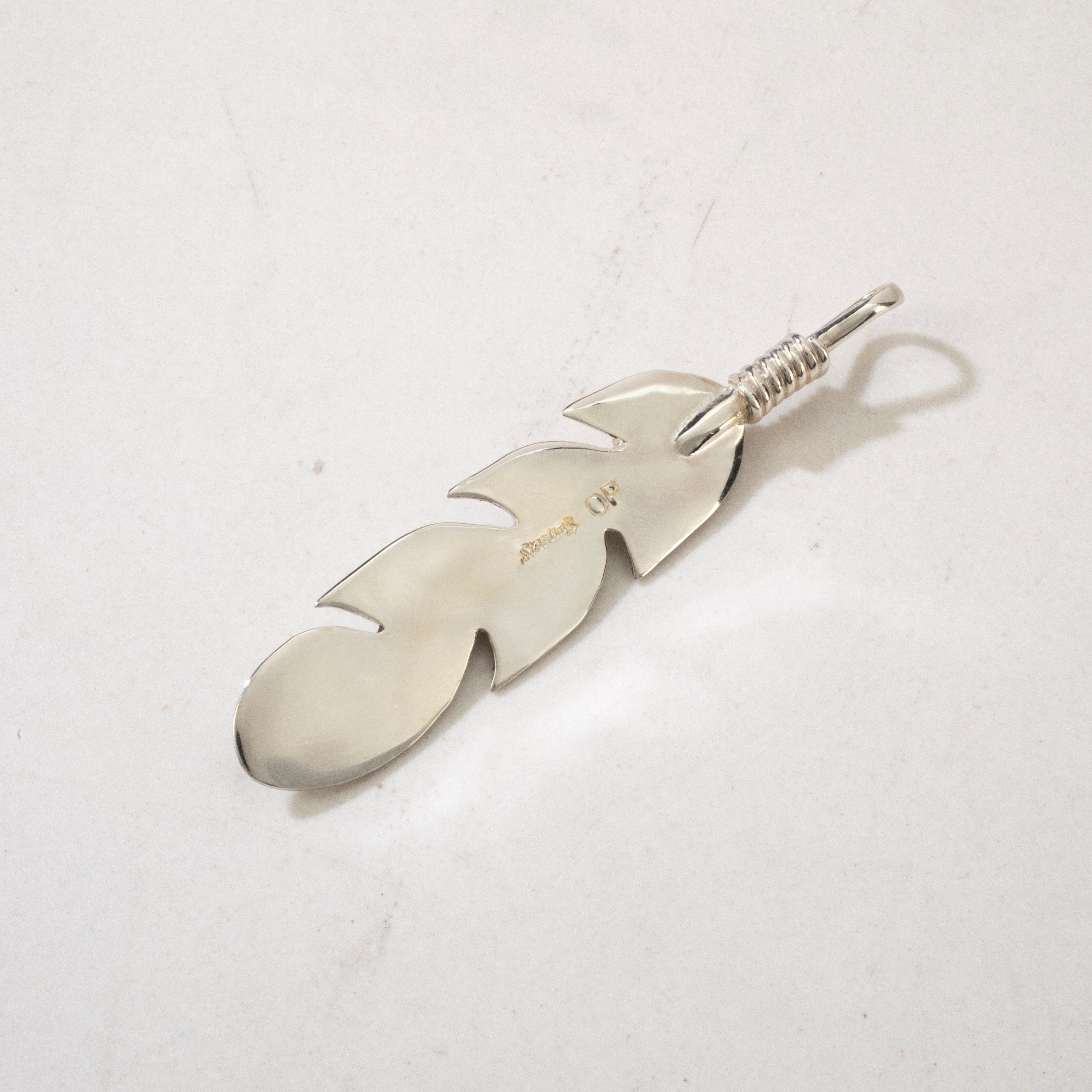 Kalifano Southwest Silver Jewelry Turquoise Feather USA Handmade 925 Sterling Silver Pendant NMN.0741.TQ