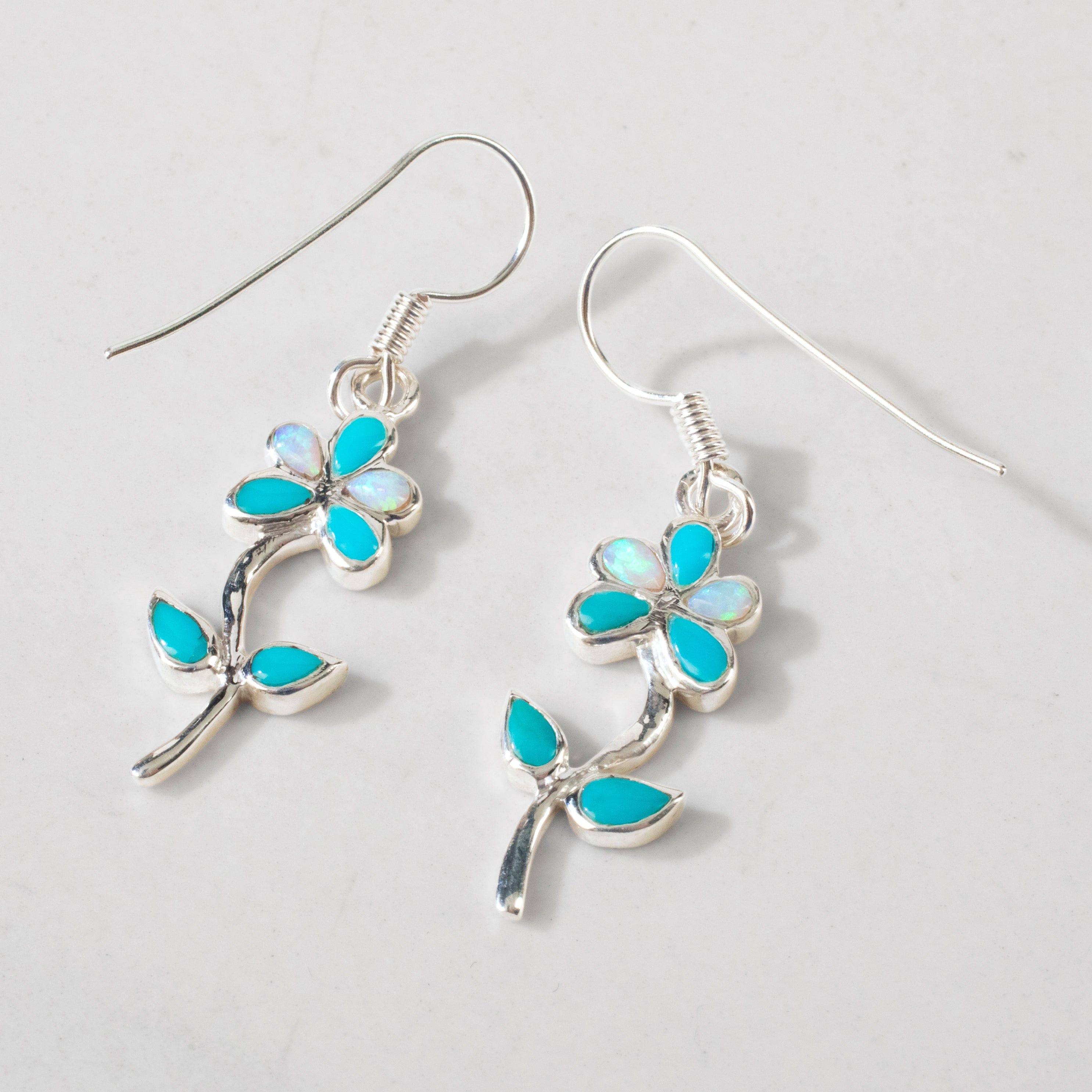 Kalifano Southwest Silver Jewelry Turquoise Flower 925 Sterling Silver USA Handmade Earring with French Hook NME.2236.TQ